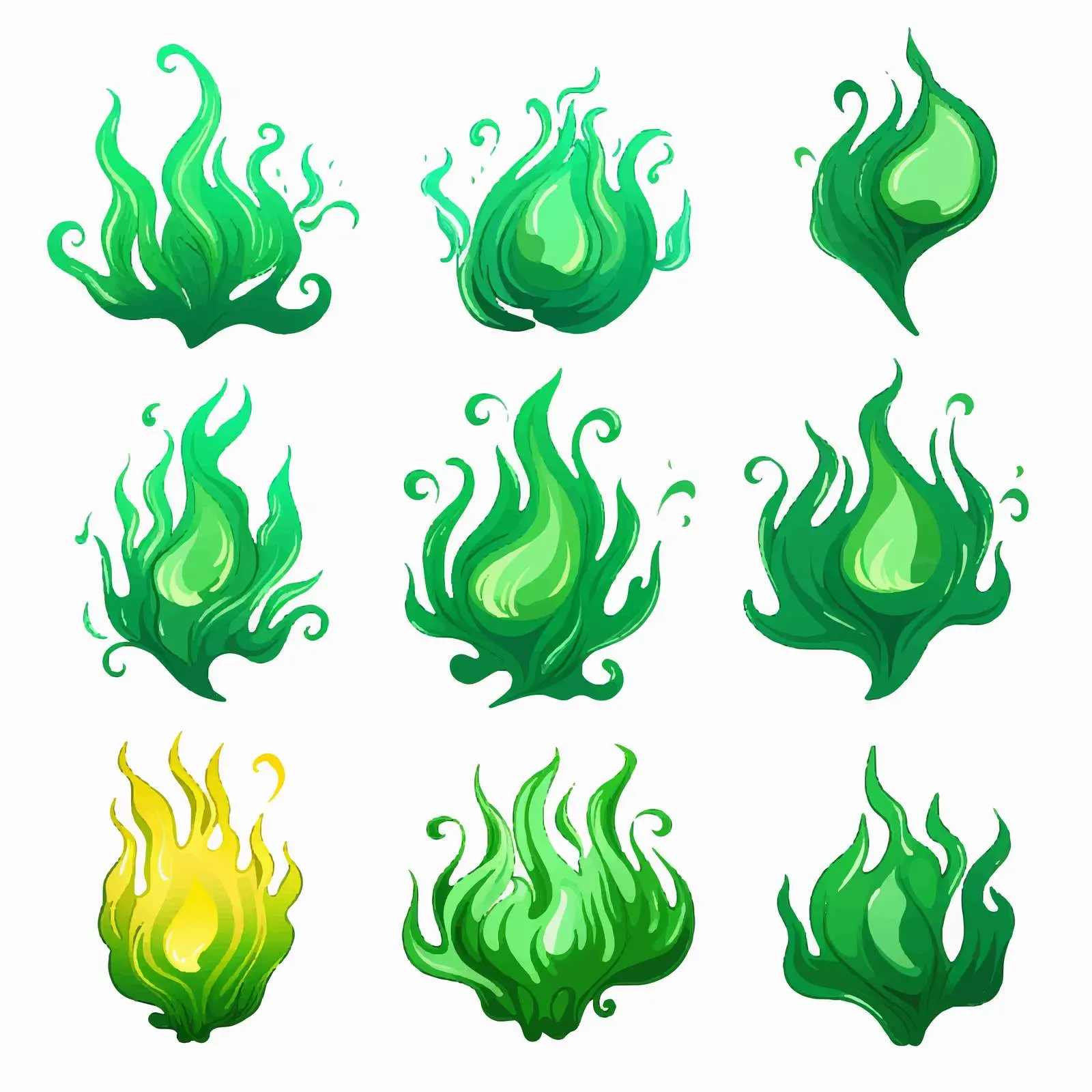 Set of Magic Green Fire Flame Icons – free 3d effect image from Dotvec