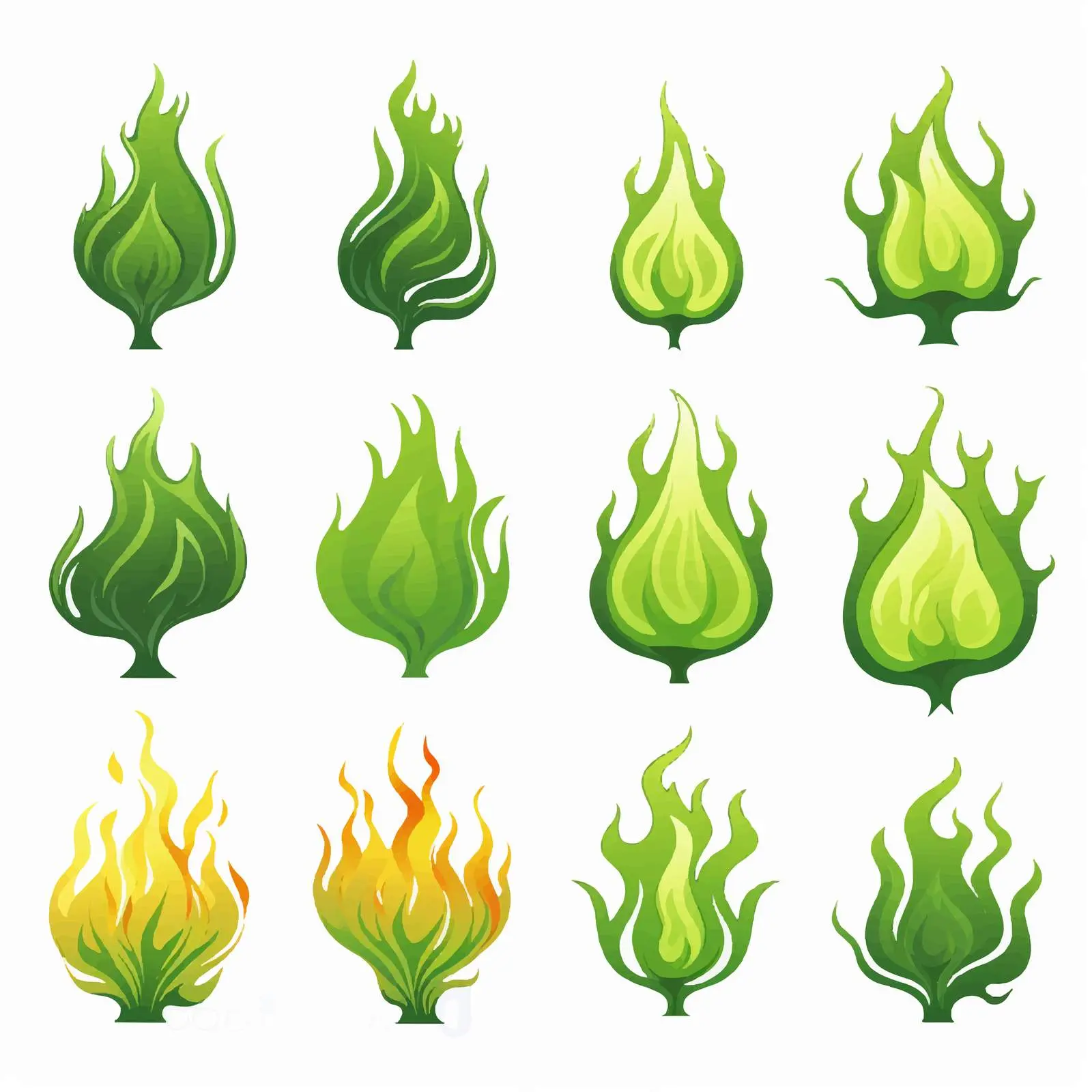 Set of Magic Green Fire Flame Icons — free download from Dotvec