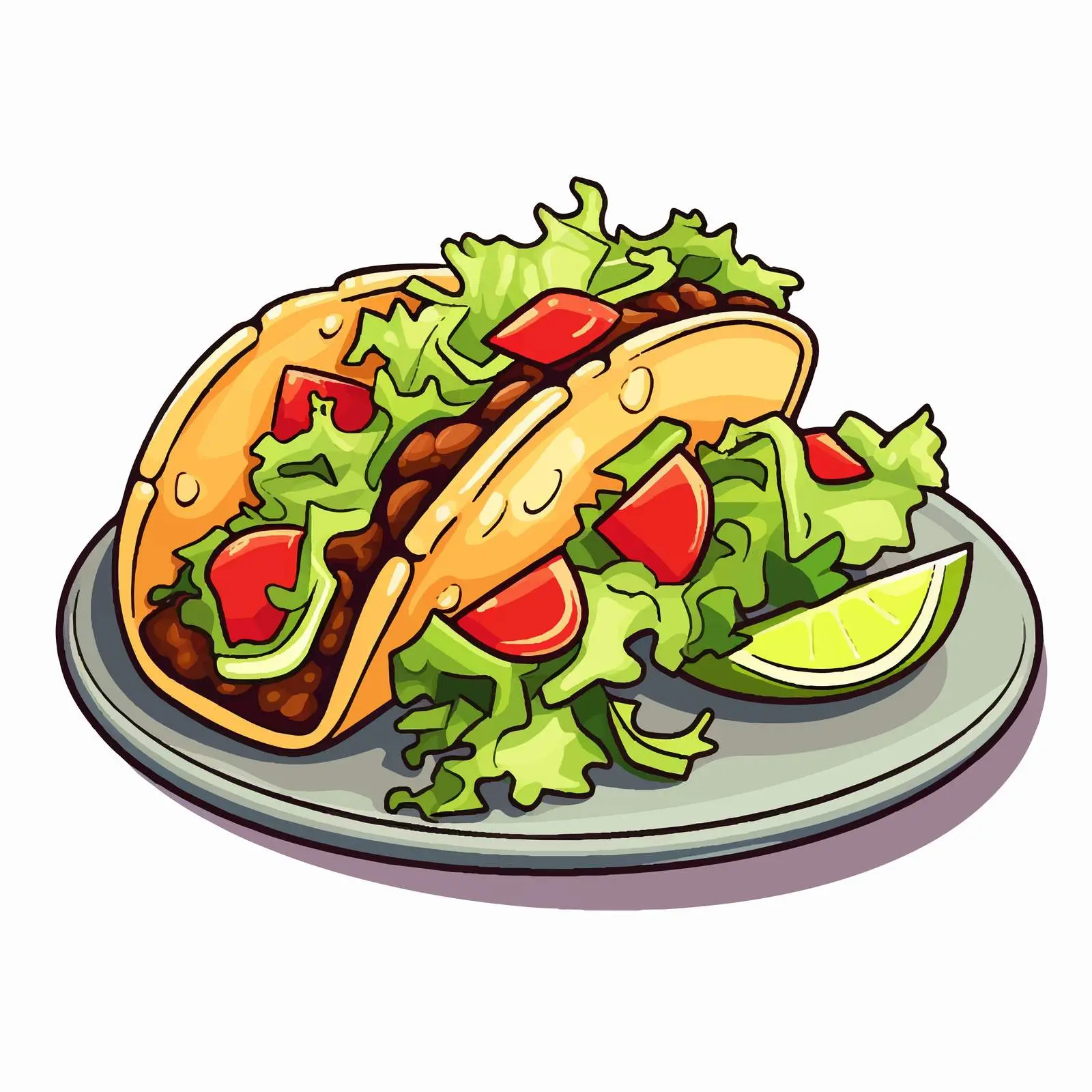 Taco on Plate Cartoon Vector Illustration — free download from Dotvec