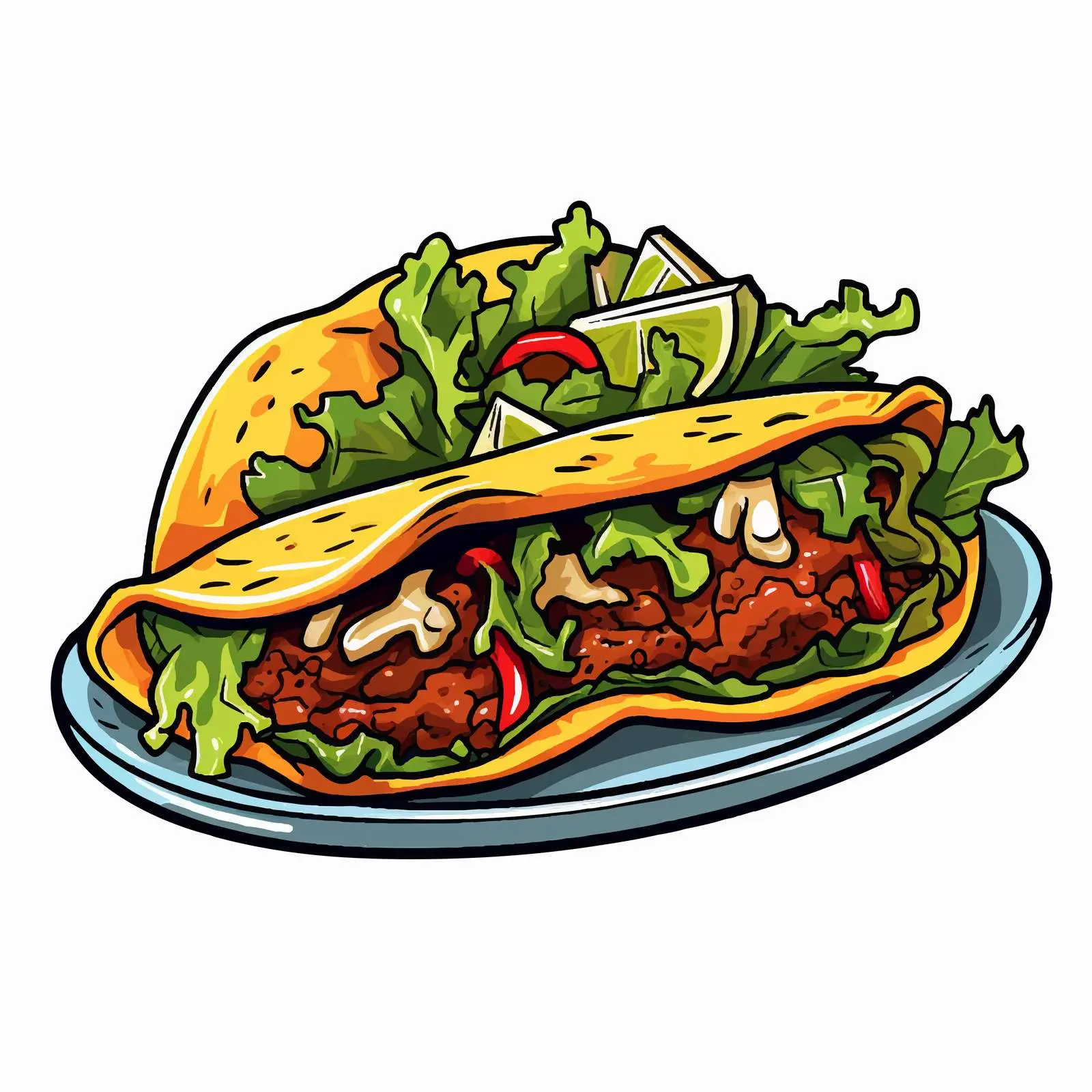 Colorful Taco on a Plate Vector Illustration — free download from Dotvec