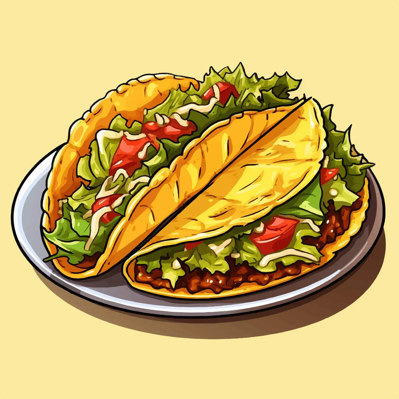 Taco on a Plate Cartoon Vector Illustration — free download from Dotvec