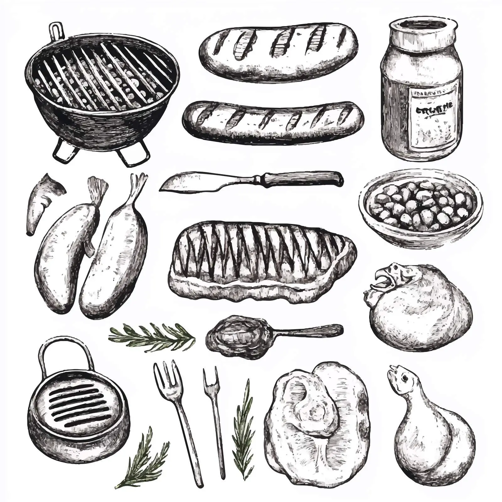 Hand-Drawn Barbecue Collection Vectors – free grilled meat image from Dotvec
