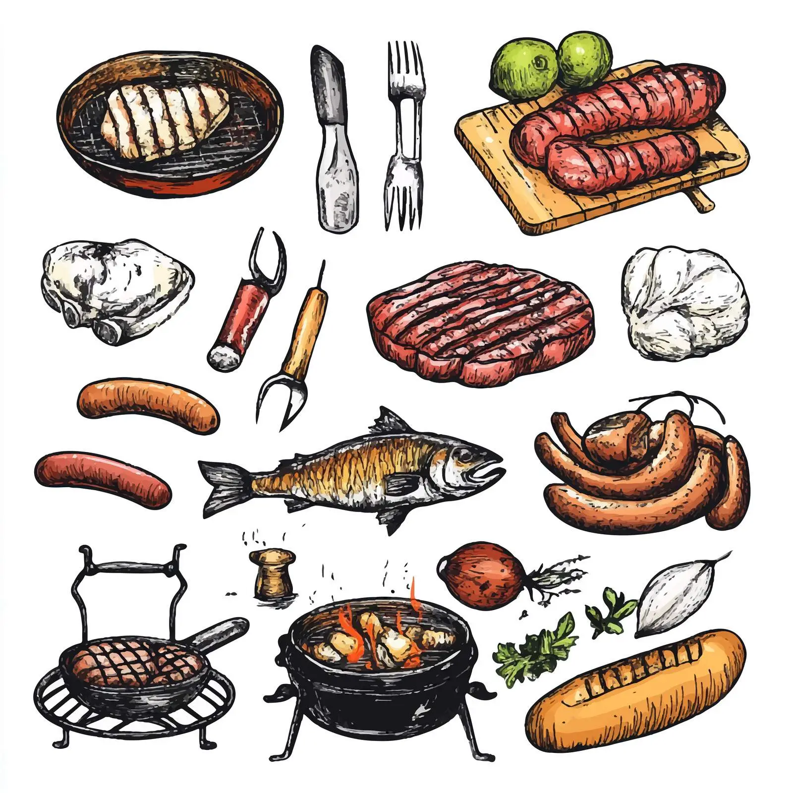 Hand-Drawn Barbecue Vector Collection – free grilled meat image from Dotvec