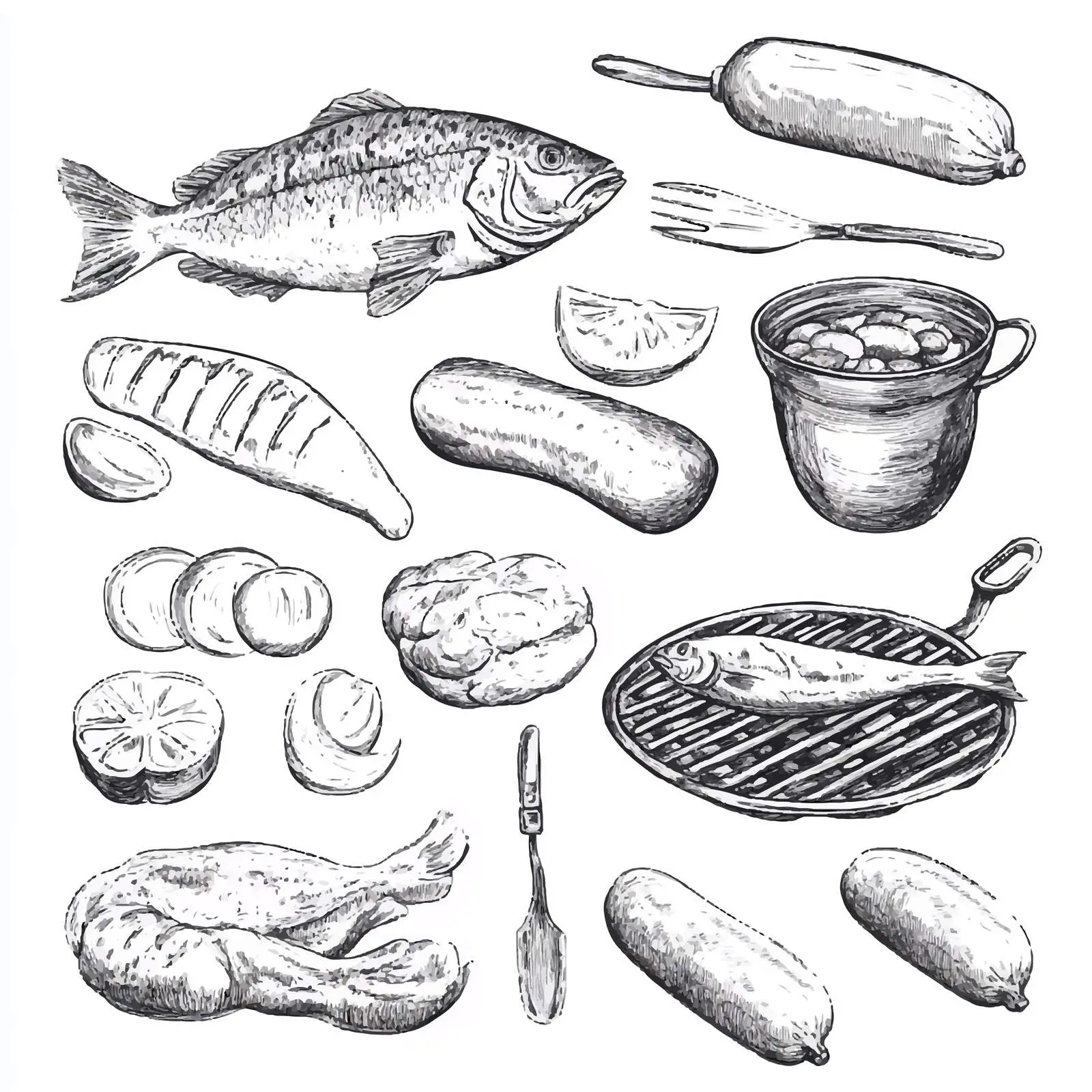 Hand Drawn Barbecue Collection of Grilled Delights – free grilled meat image from Dotvec