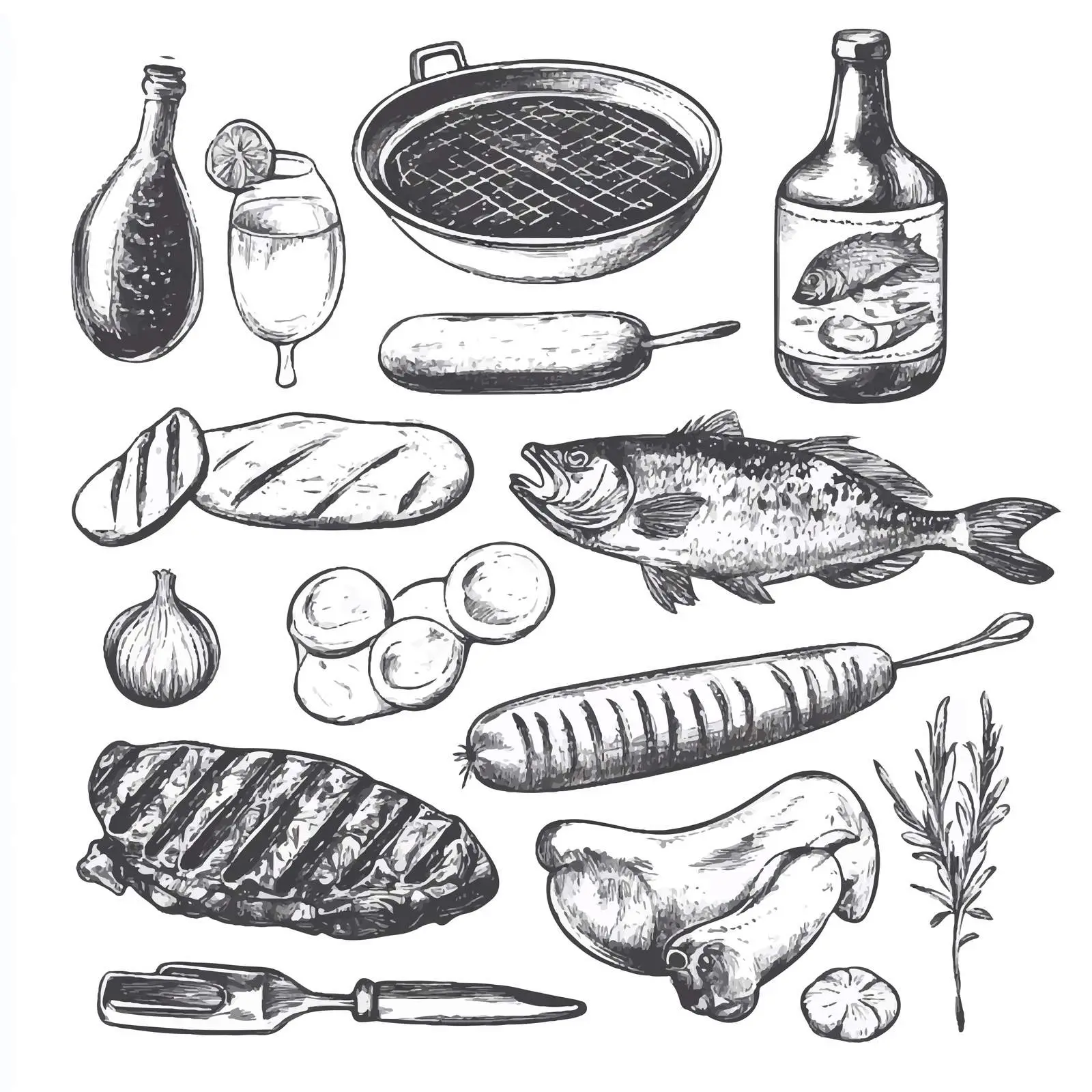 Hand-Drawn Barbecue Collection of Grilled Foods – free grilled meat image from Dotvec