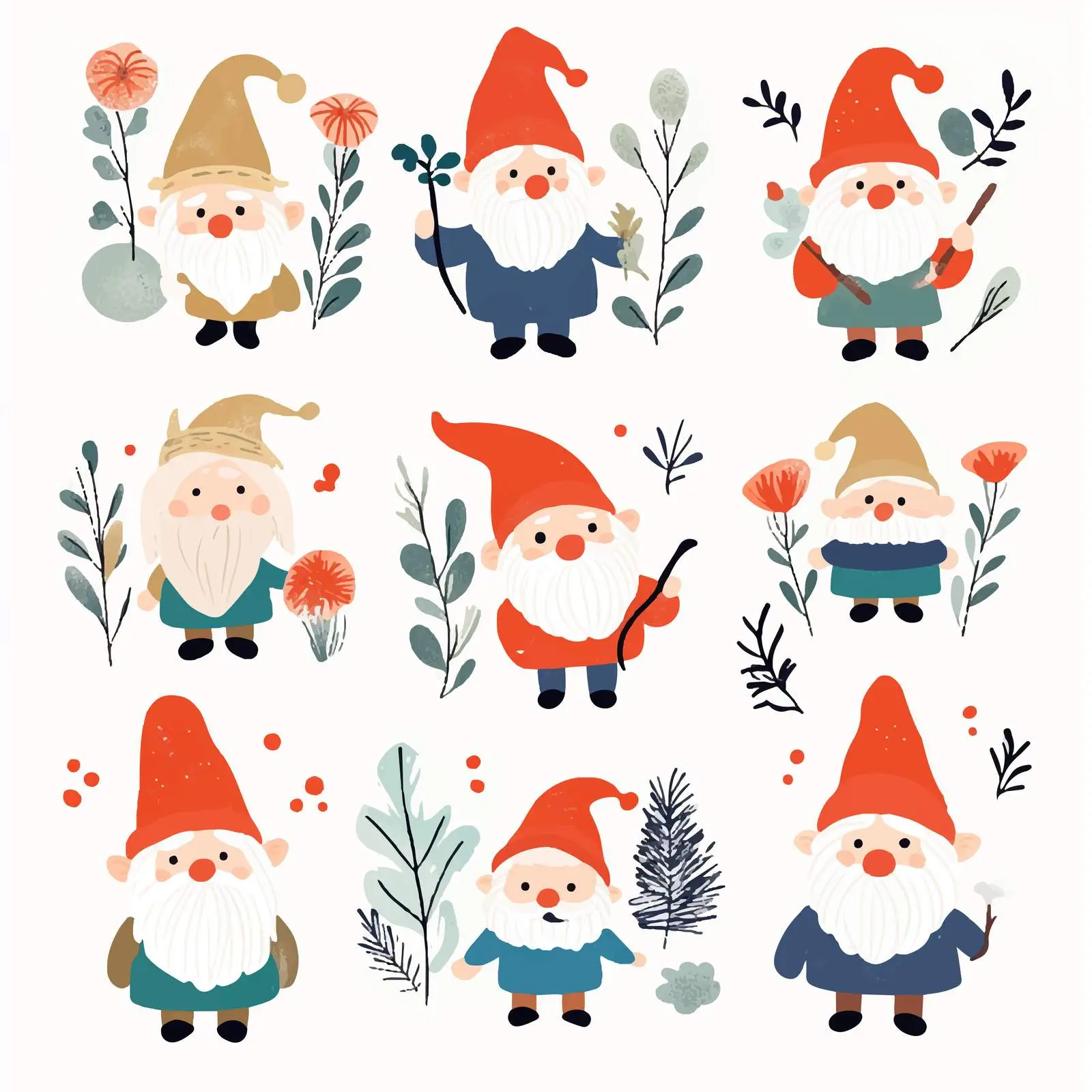 Garden Gnome Vector Outline Illustrations Set — free download from Dotvec