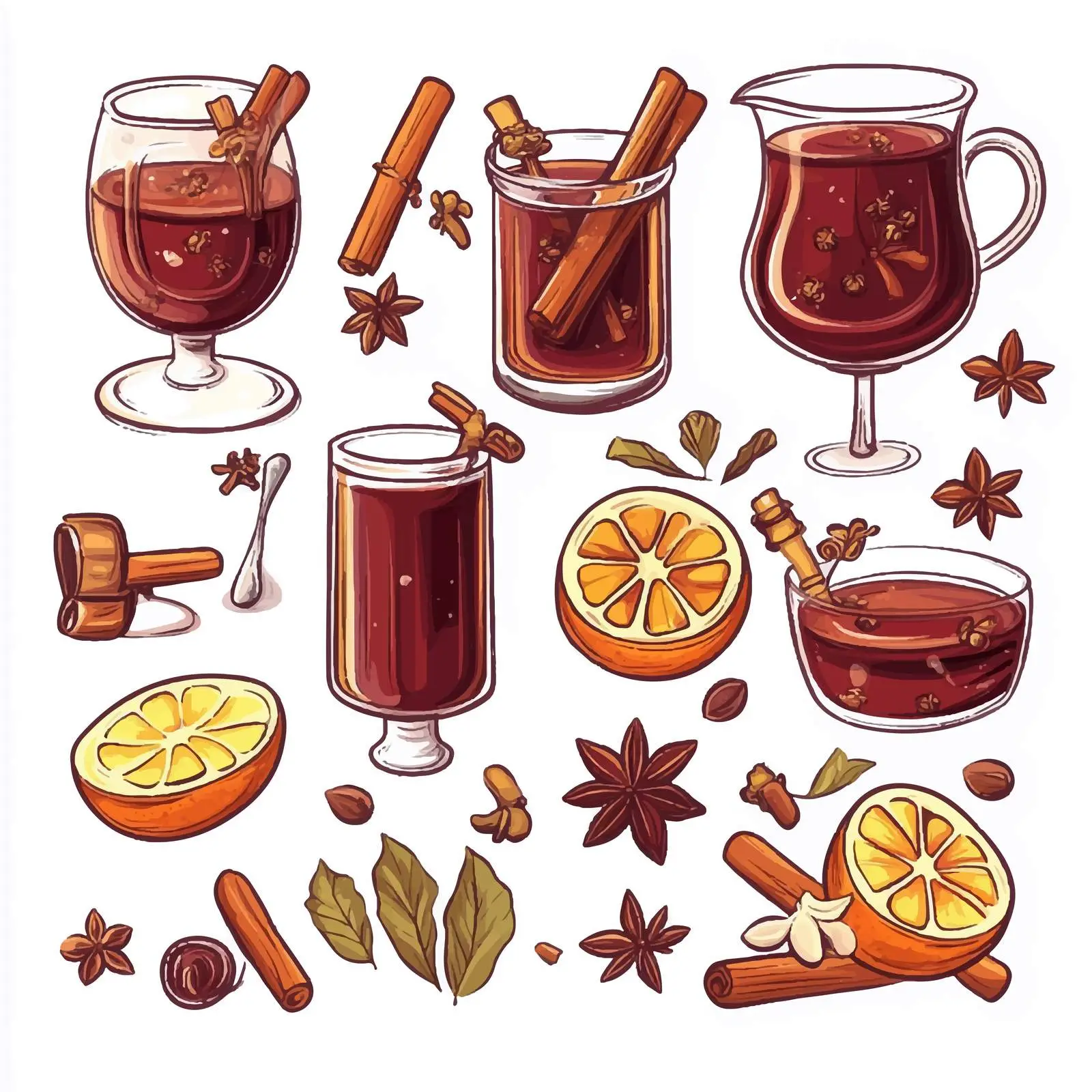 Mulled Wine Vector Elements and Objects Set – free festive drink image from Dotvec