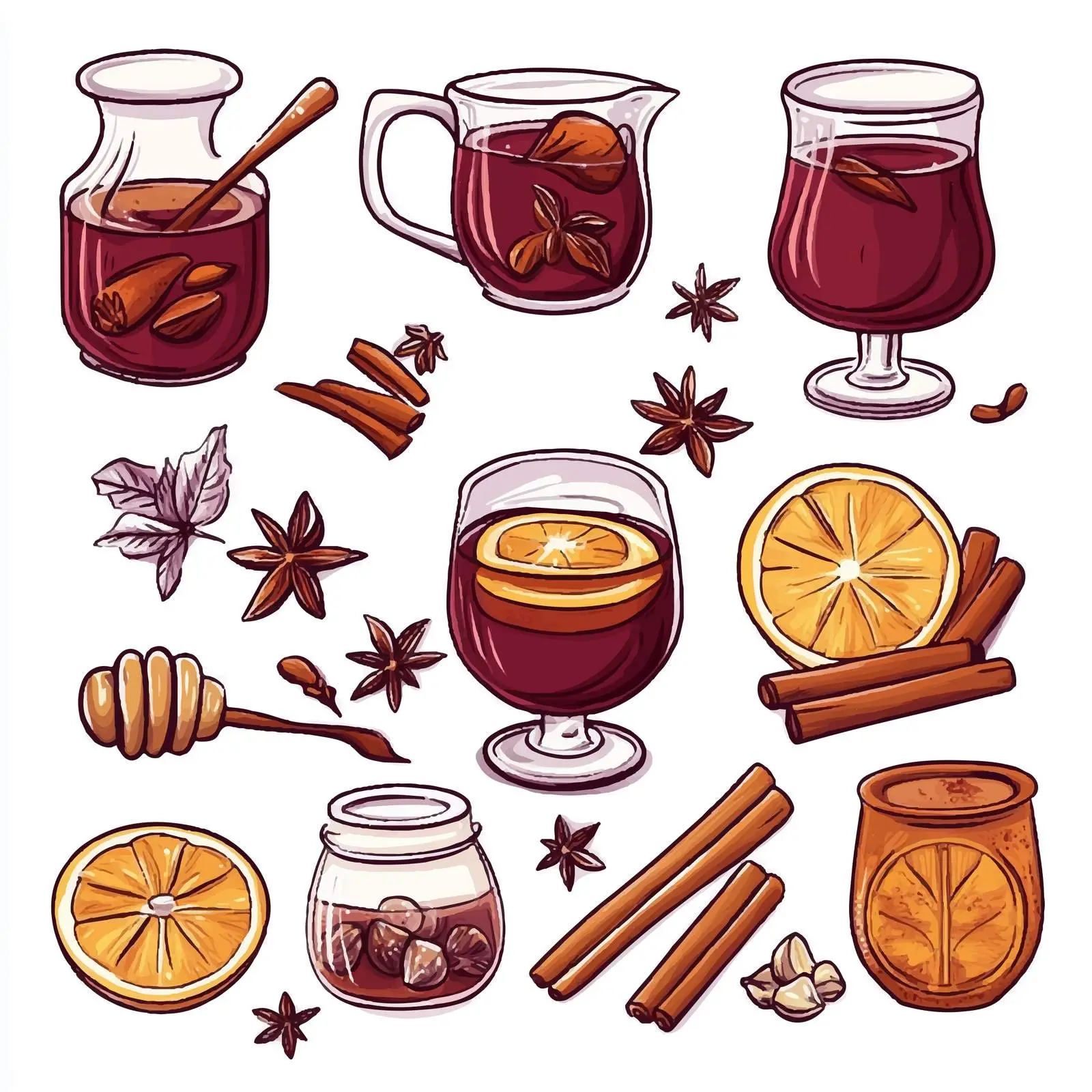 Mulled Wine Vector Elements and Objects Collection – free traditional drink image from Dotvec