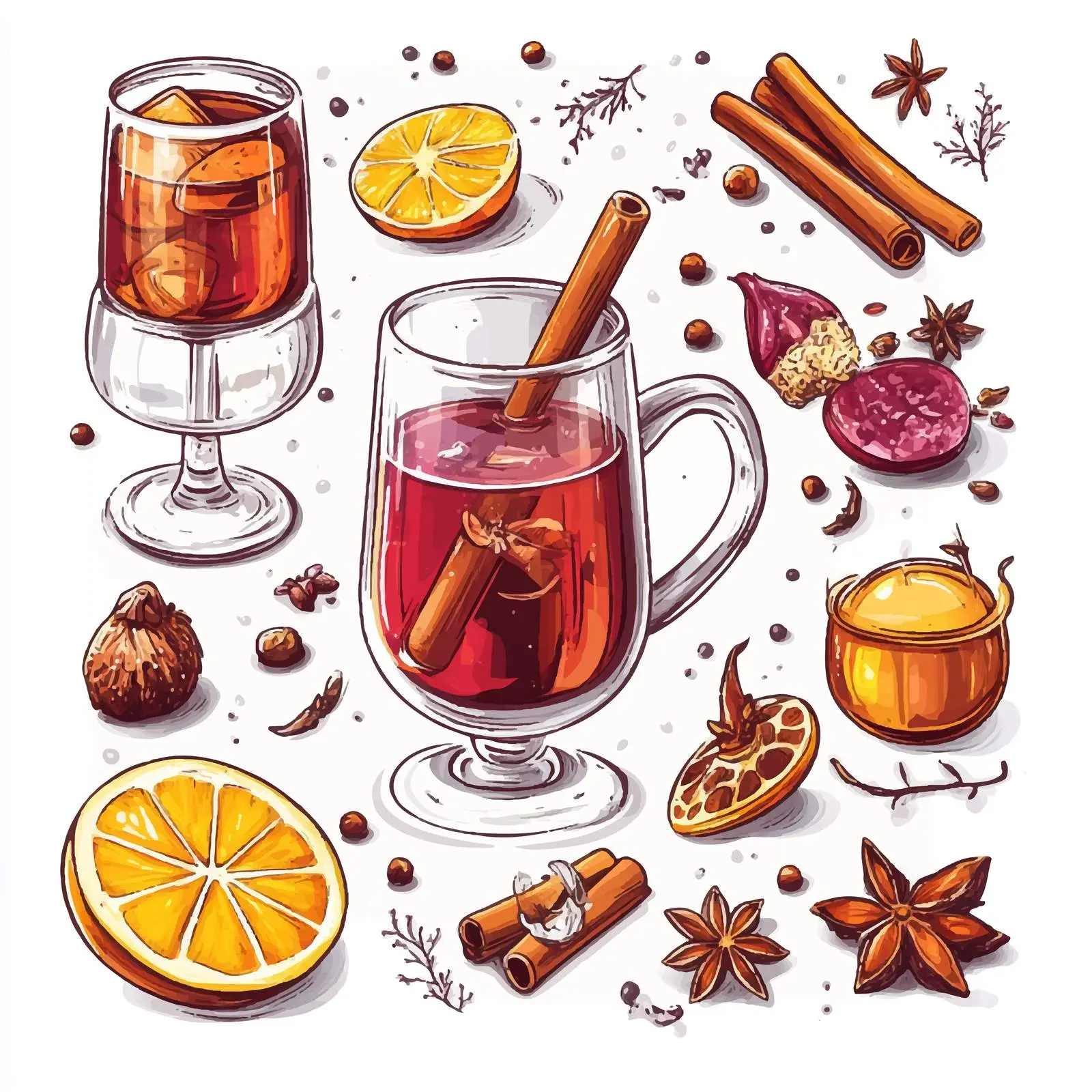 Mulled Wine Elements Vector Design – free traditional drink image from Dotvec