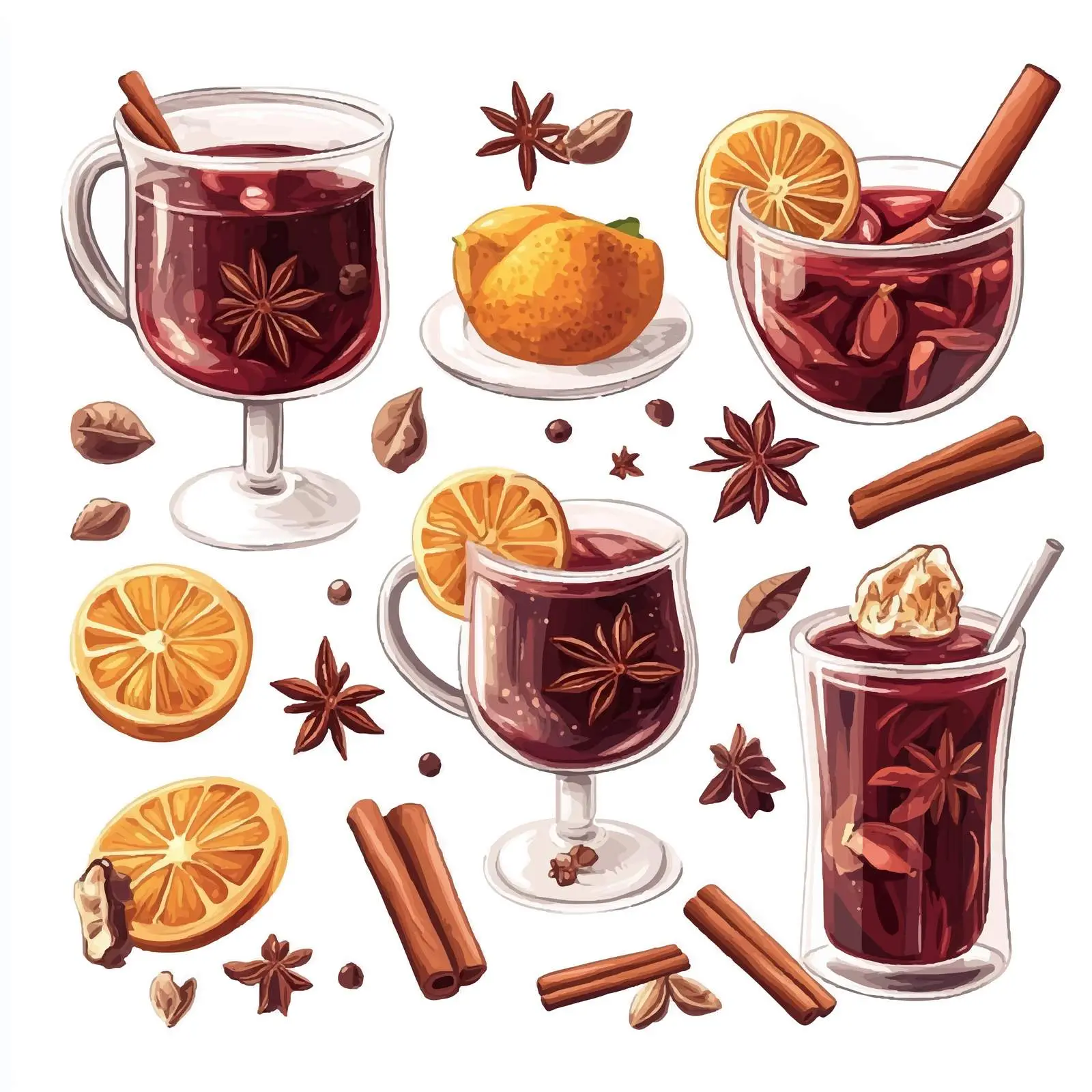 Mulled Wine Elements Vector Collection – free festive drink image from Dotvec