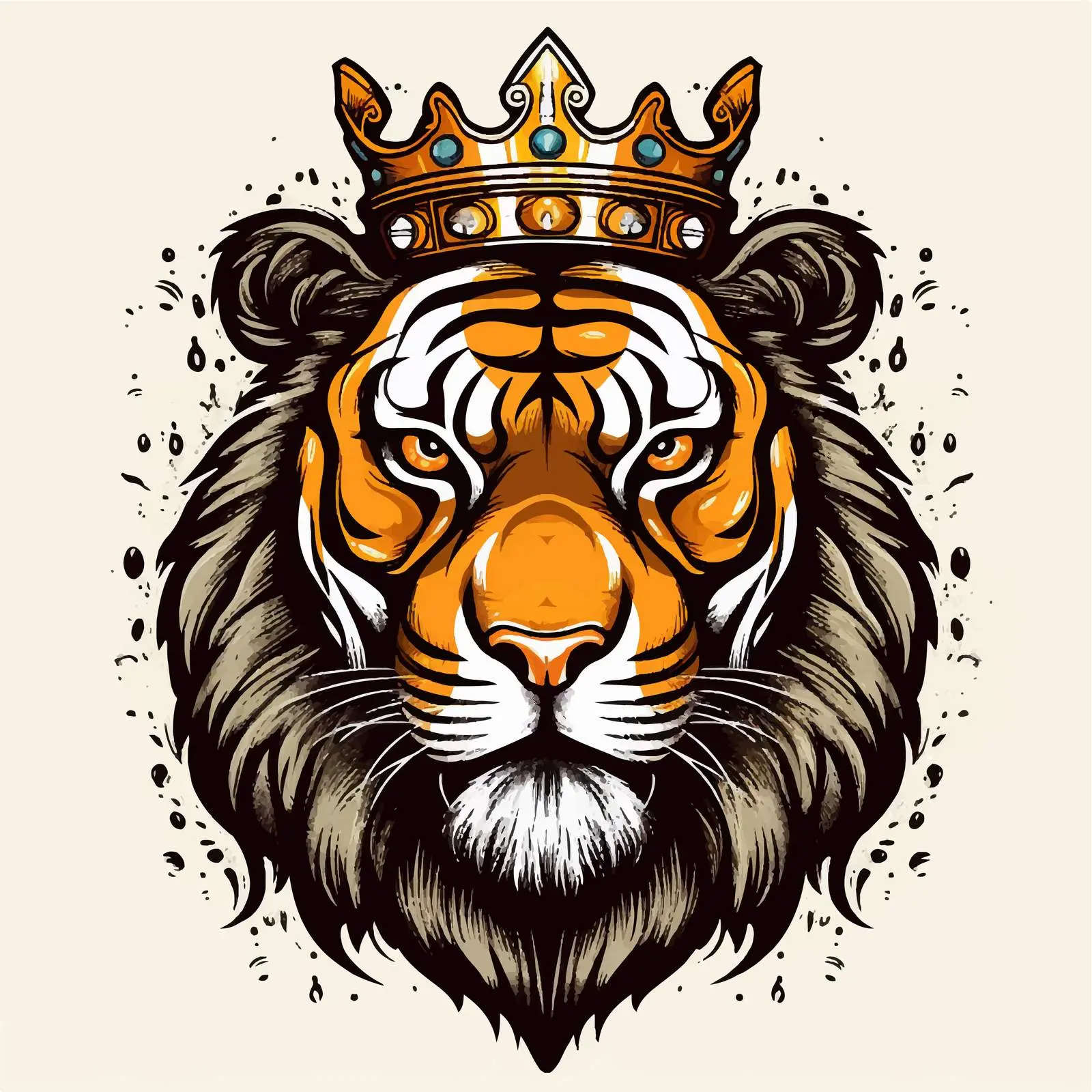 Cartoon Tiger Head with Crown Vector Art – free stylized tiger image from Dotvec