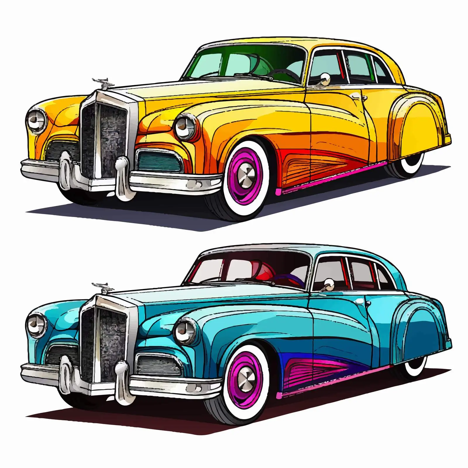 Line Art to Colored Car Vector Transformation – free stylized car image from Dotvec