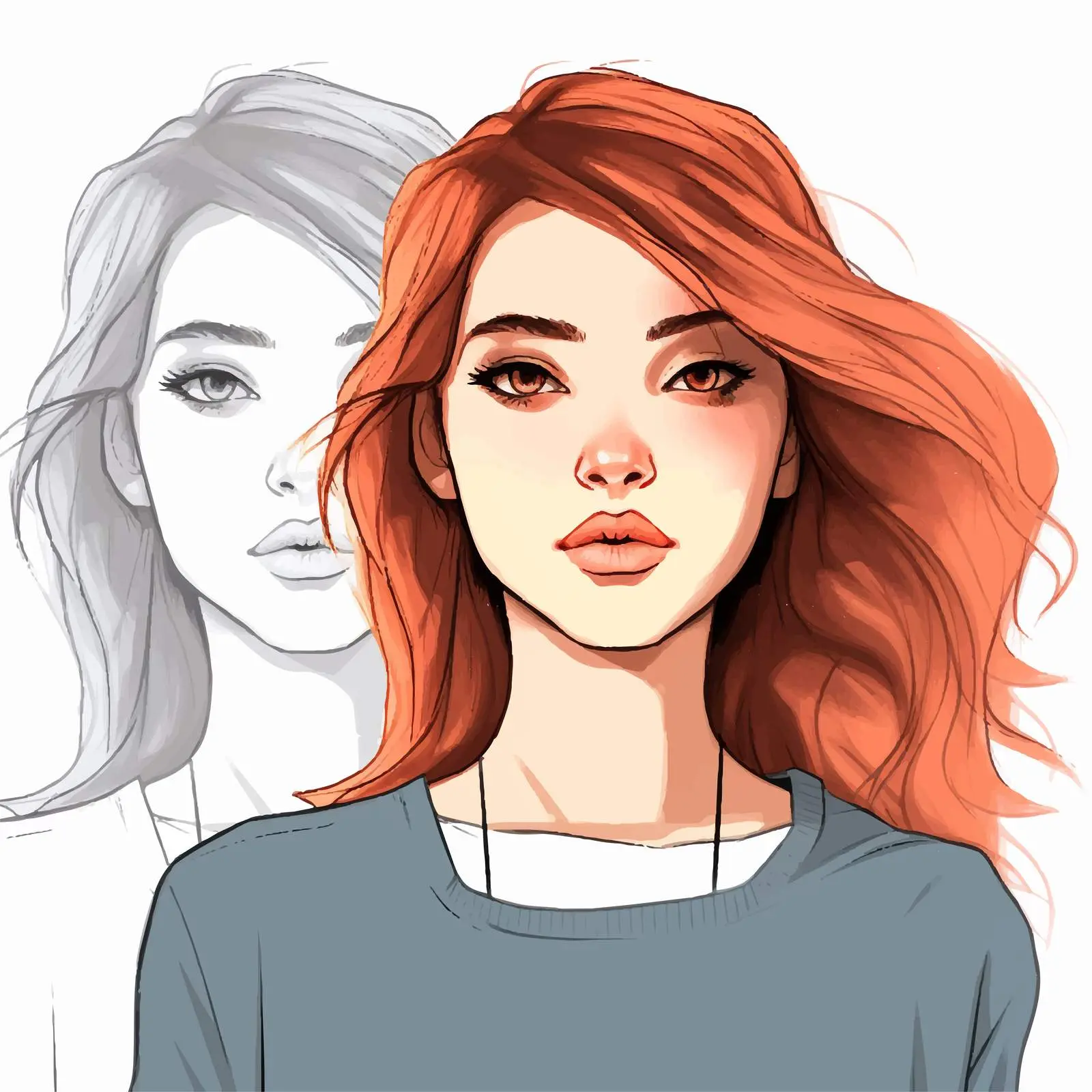 Transformation of Girl: Line Art to Color Vector — free download from Dotvec