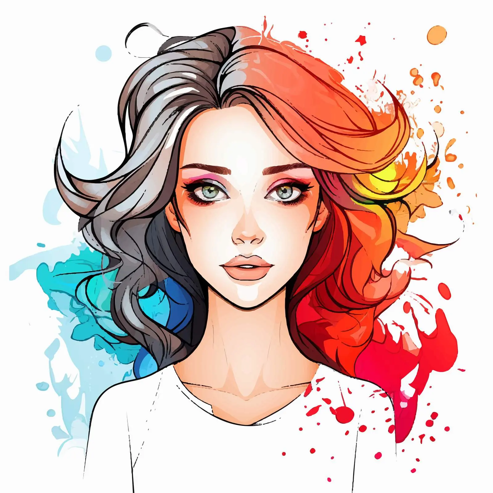 Girl Transformation from Line Art to Color Vector — free download from Dotvec