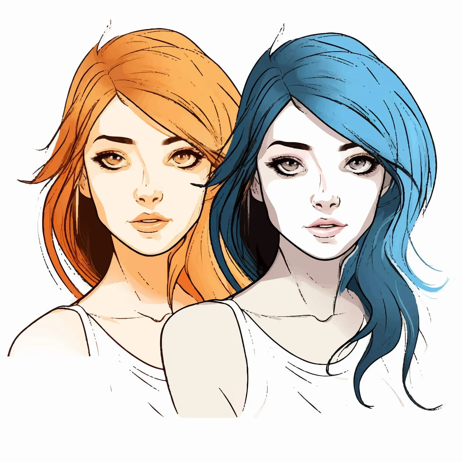 Girl Vector Transformation from Line Art to Color – free custom vector image from Dotvec