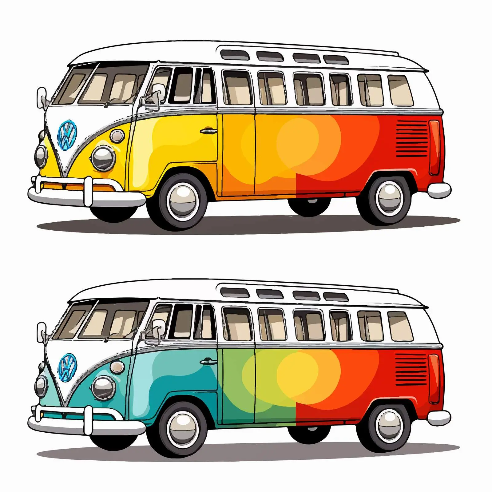 Line Art to Colored Vehicle Vector Transition — free download from Dotvec