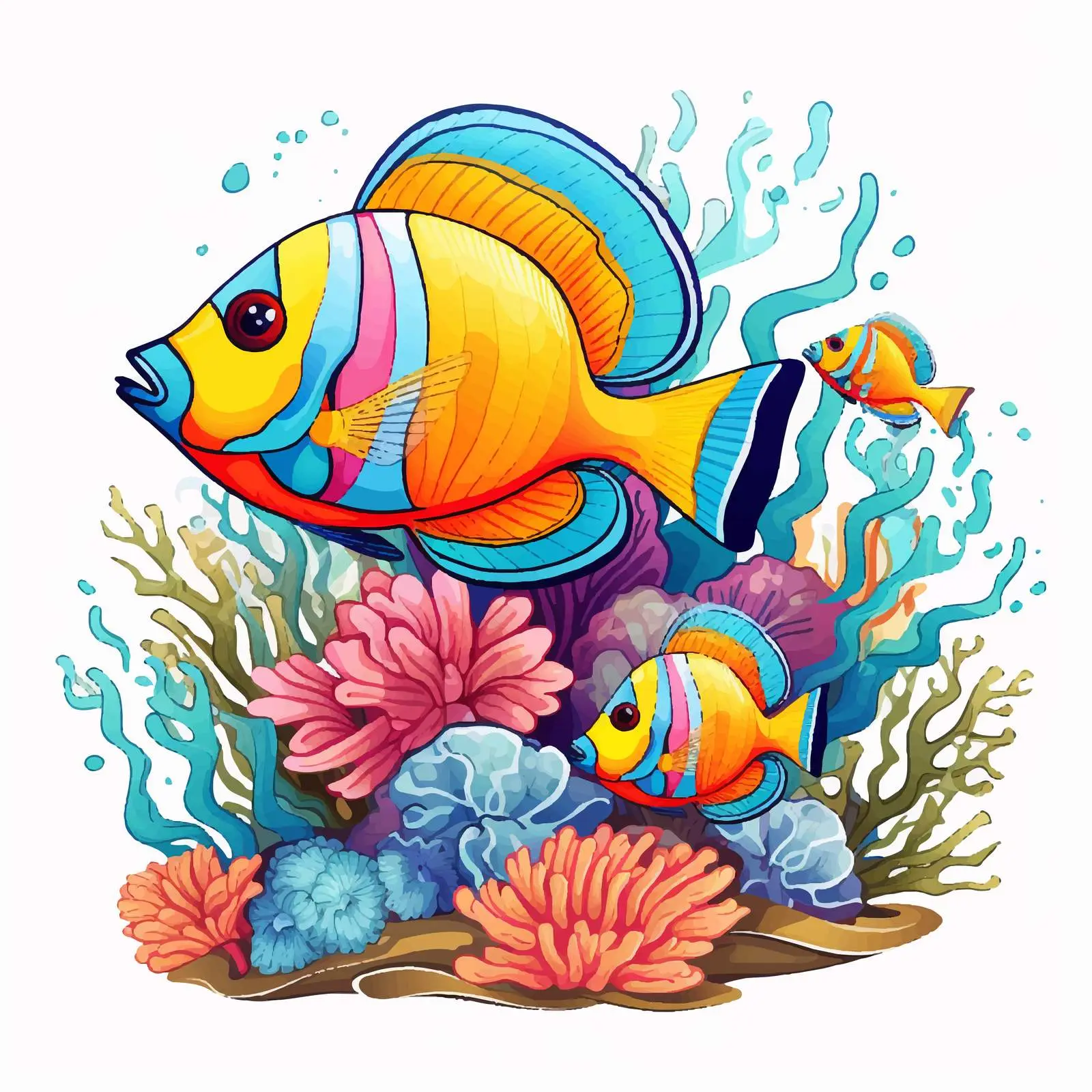 Colorful Tropical Fish on Coral Reef Vector – free marine biodiversity image from Dotvec
