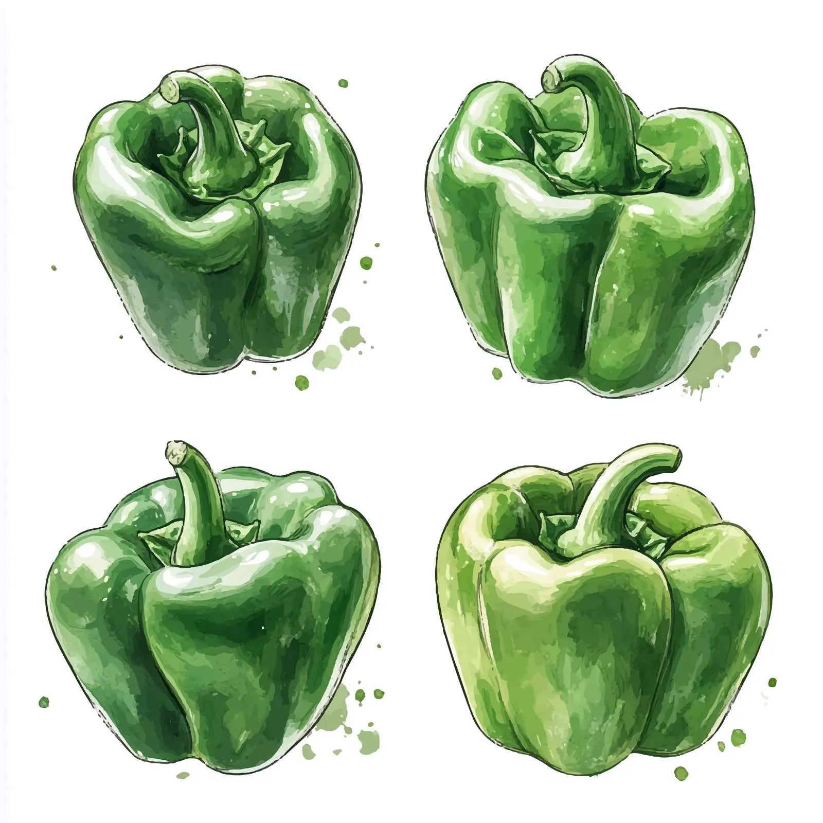 Hand-Drawn Watercolor Green Bell Peppers — free download from Dotvec