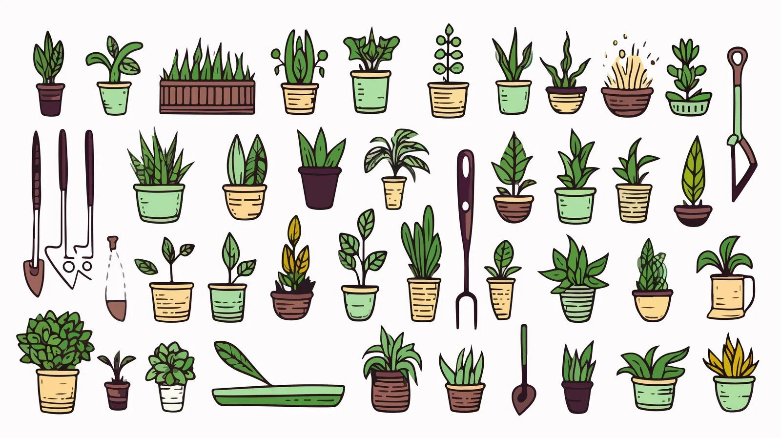 Whimsical Houseplant and Garden Tool Vector — free download from Dotvec