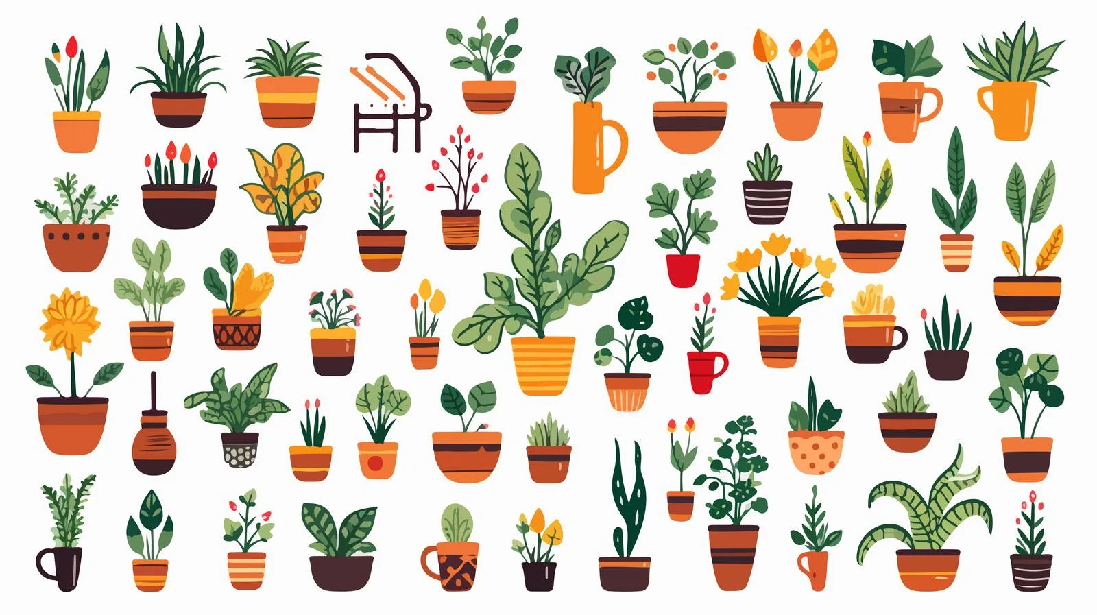 Doodle Houseplants & Garden Tools Vector Set — free download from Dotvec