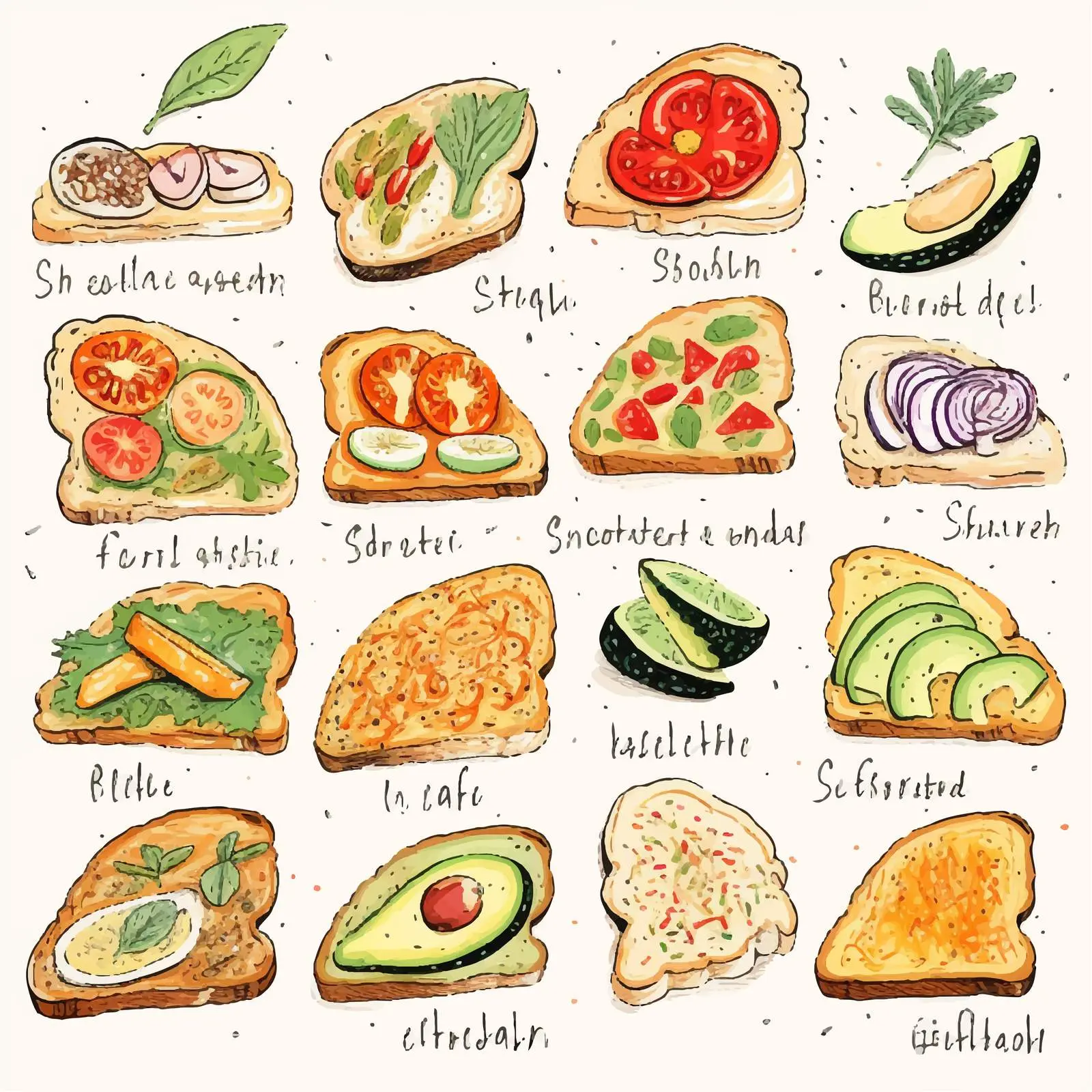 Vegetable and Fish Toast Recipe Illustration — free download from Dotvec
