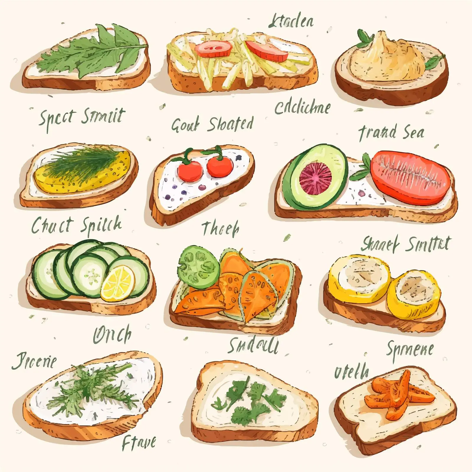 Vegetable and Fish Toast Recipe Illustration — free download from Dotvec