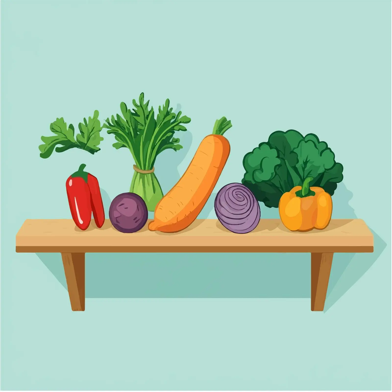 Fresh Vegetables on Wooden Shelf Illustration — free download from Dotvec