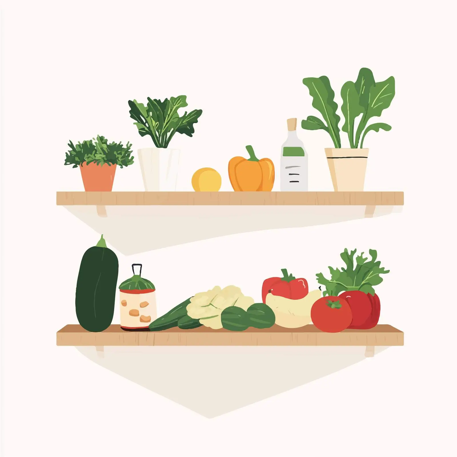 Flat Vector Vegetable Illustration on Wooden Shelf — free download from Dotvec