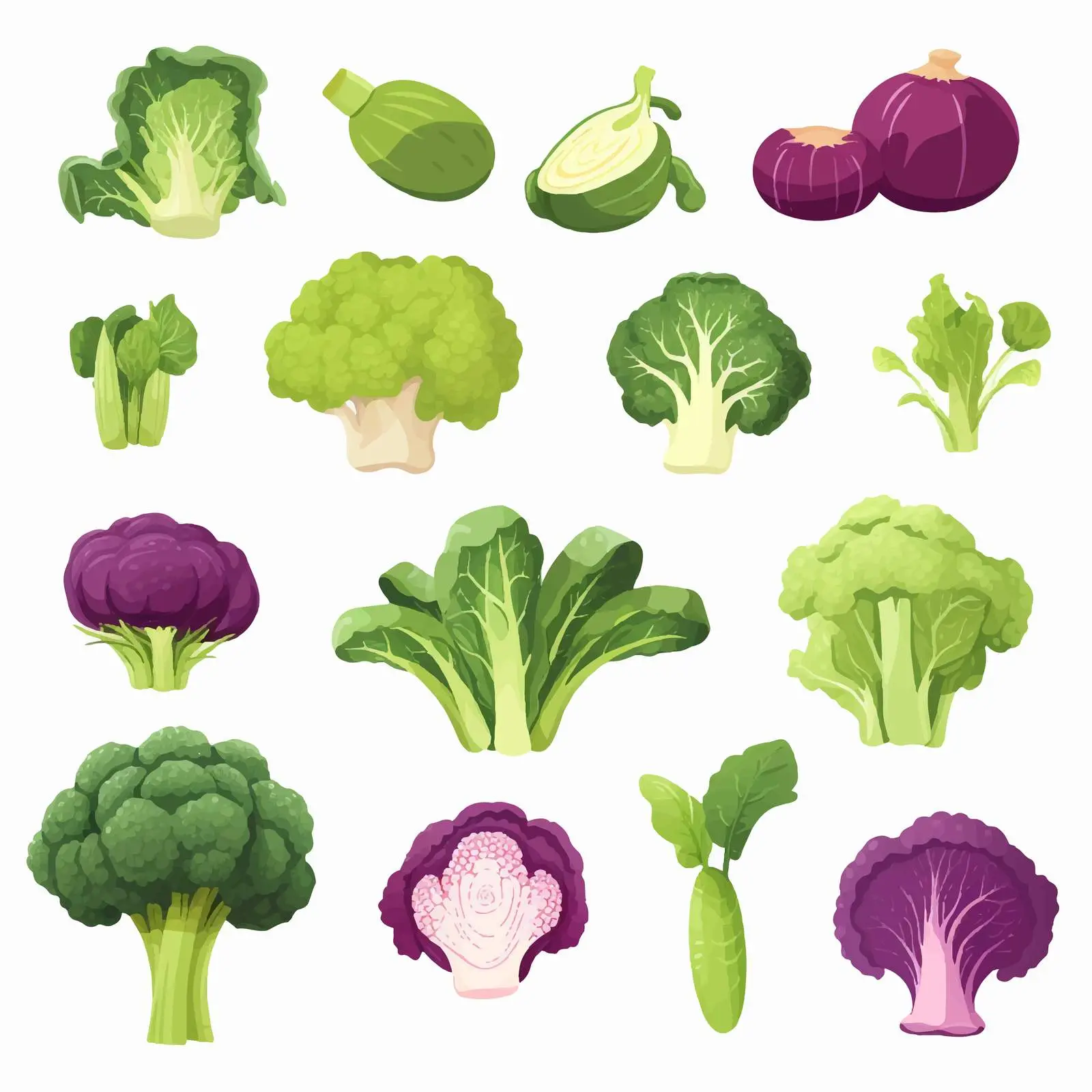 Colorful Vegetable Set: Cabbage, Cauliflower, Asparagus — free download from Dotvec