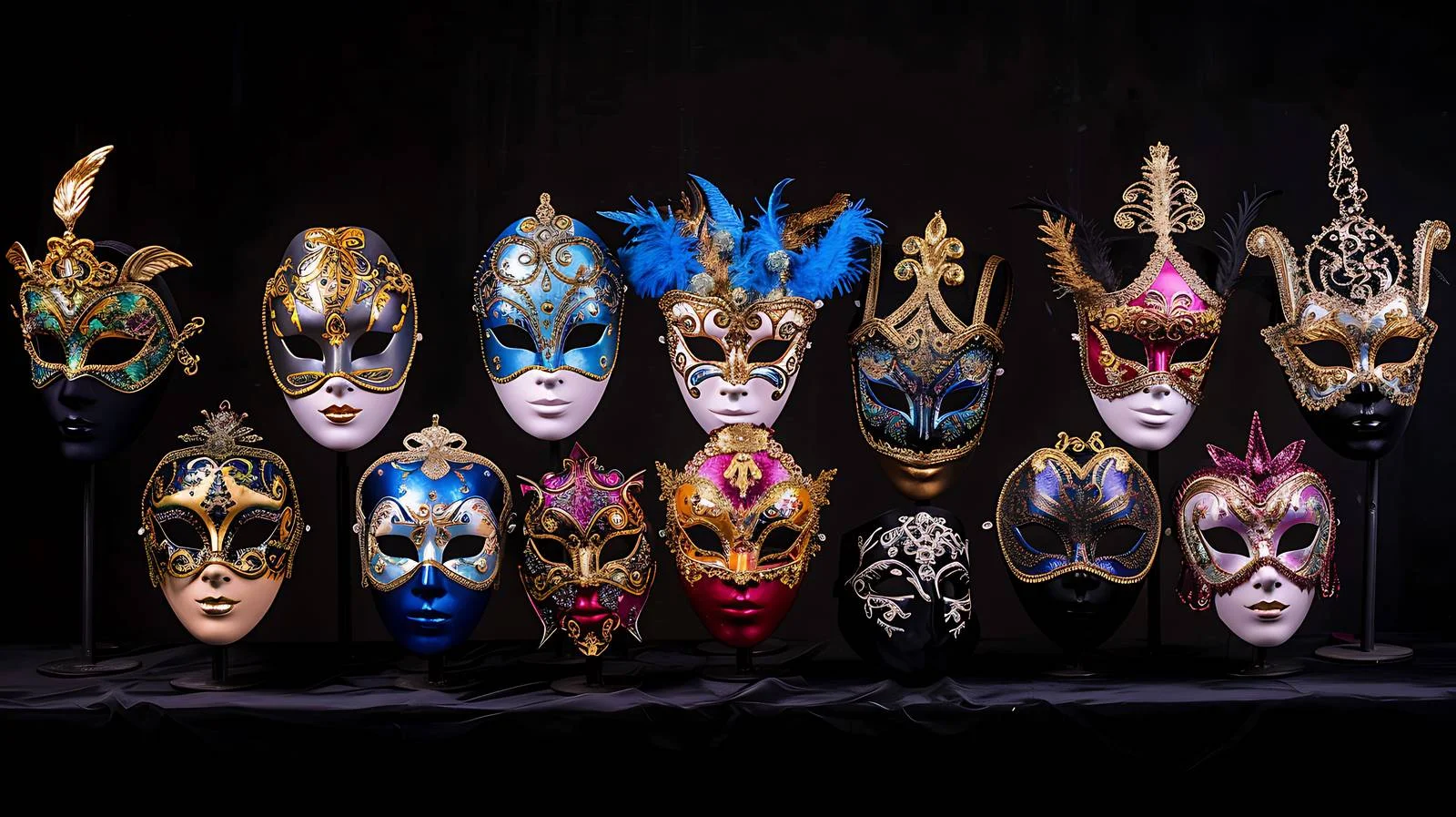 Venetian Masquerade Masks on Black Background — free download from Dotvec
