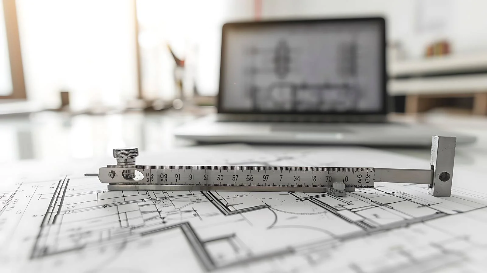 Precision Measuring Tool on Blueprint with Architect – free caliper image from Dotvec