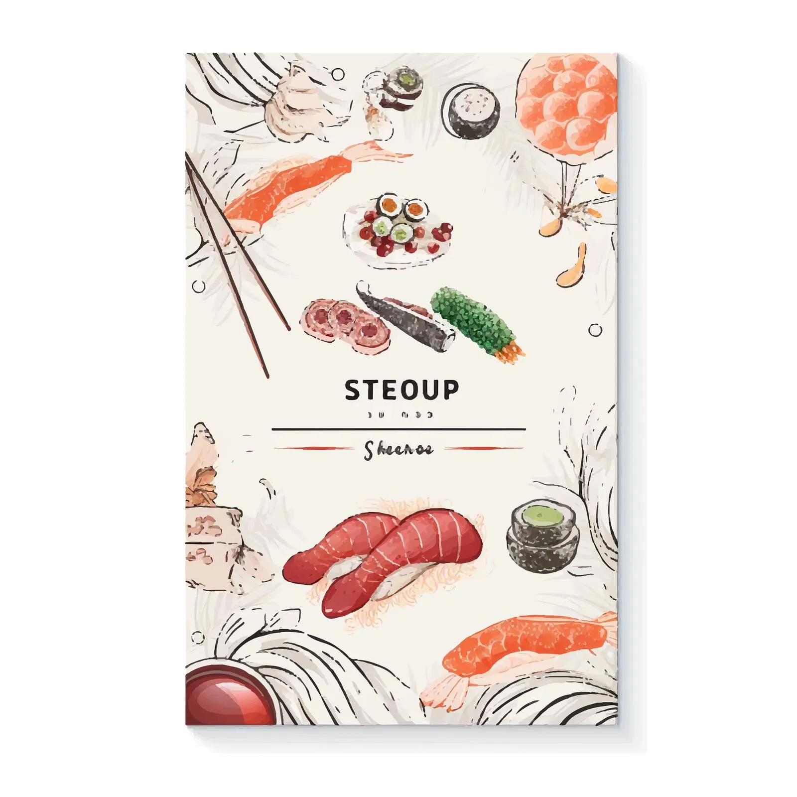 Vertical Menu Cover Template with Sushi and Seafood — free download from Dotvec