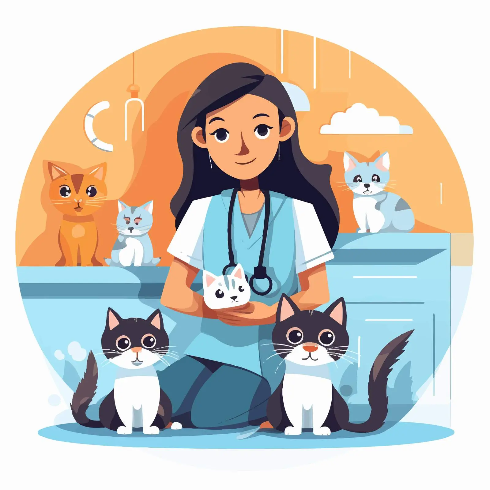 Veterinarian and Cats in Clinic Illustration — free download from Dotvec