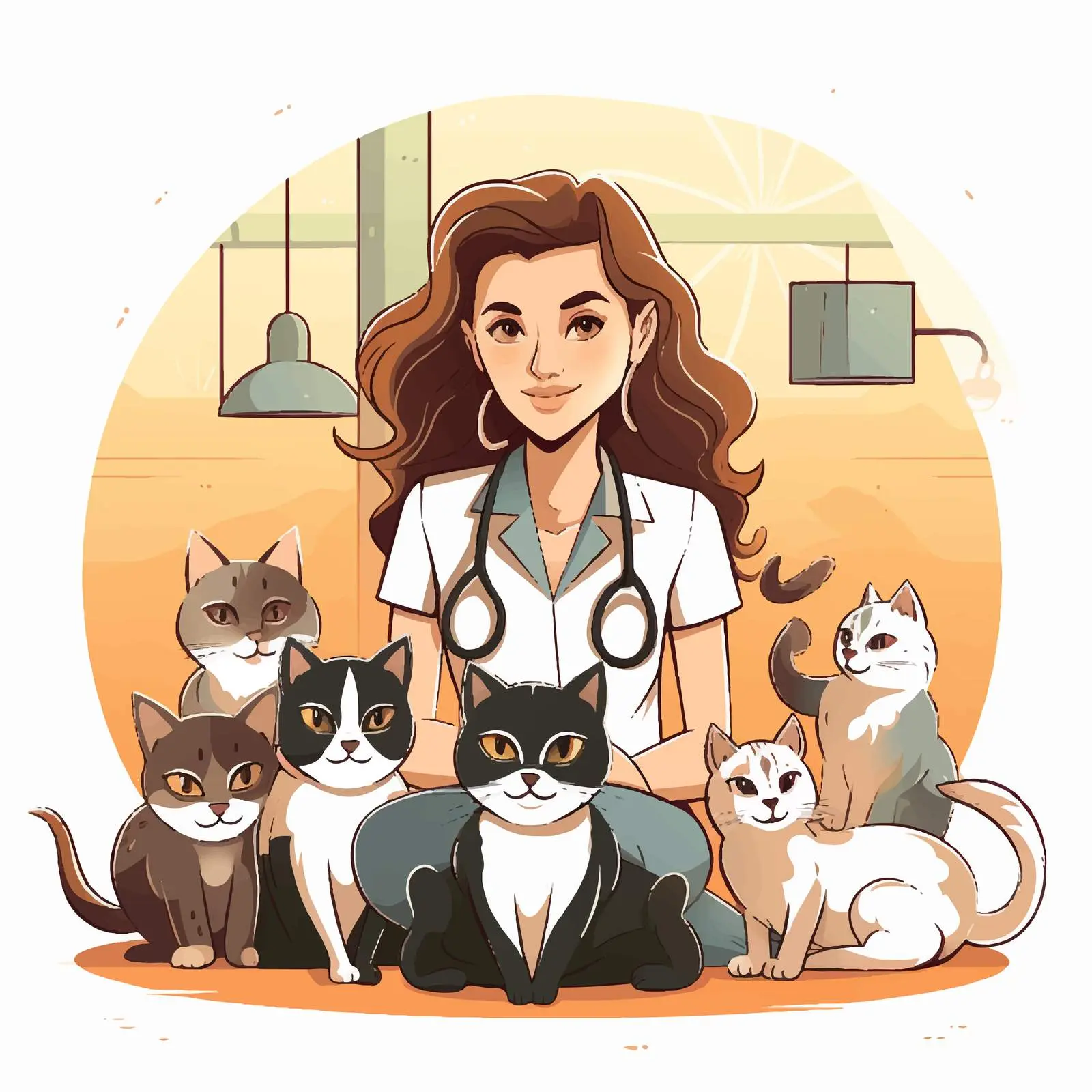 Veterinarian Caring for Cats in Clinic Illustration – free veterinary illustration image from Dotvec
