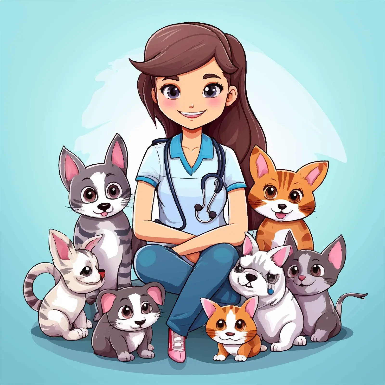 Veterinarian with Cats in Clinic Illustration – free healthcare illustration image from Dotvec