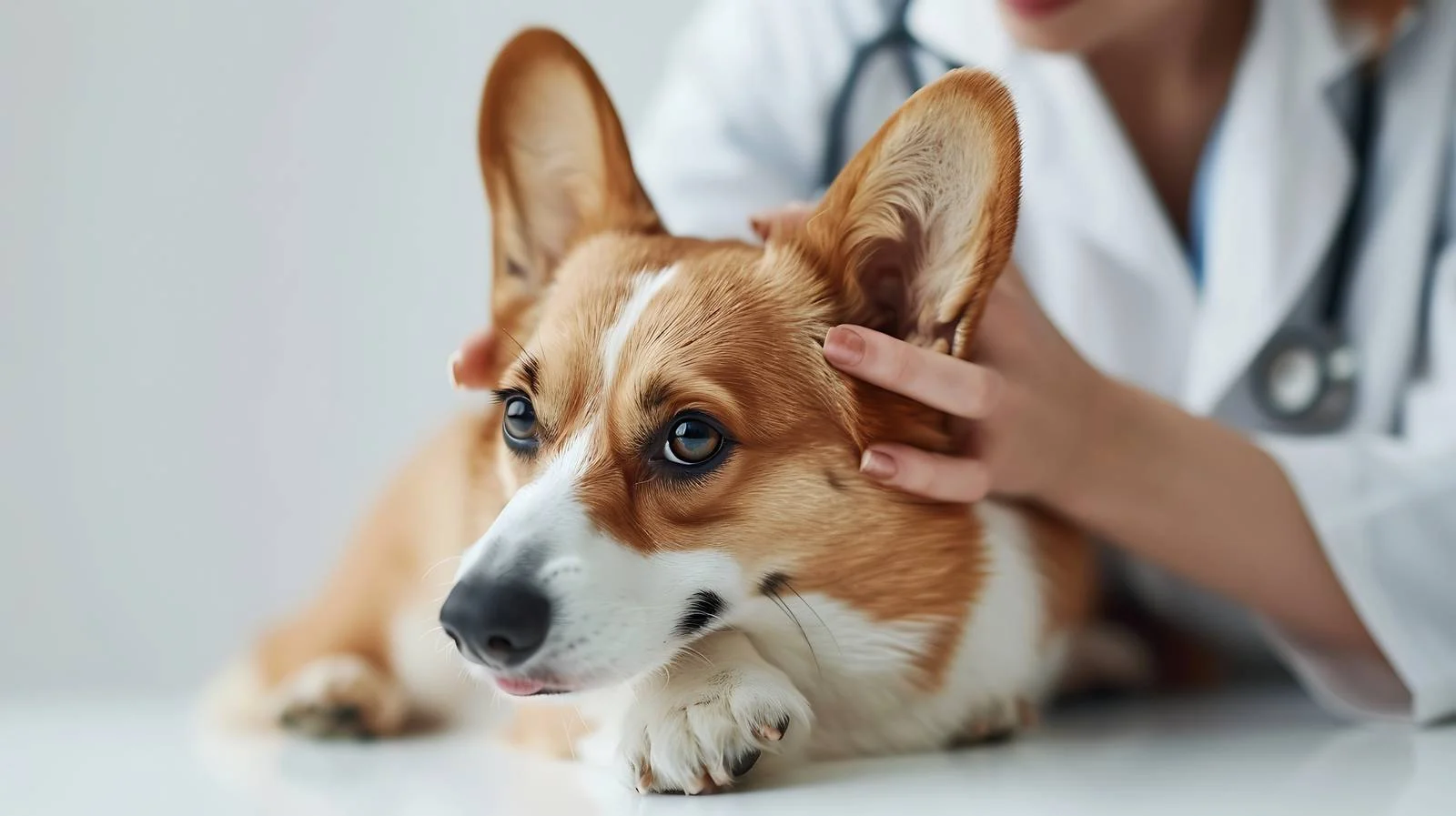 Veterinarian Examines Sick Corgi's Eyes — free download from Dotvec