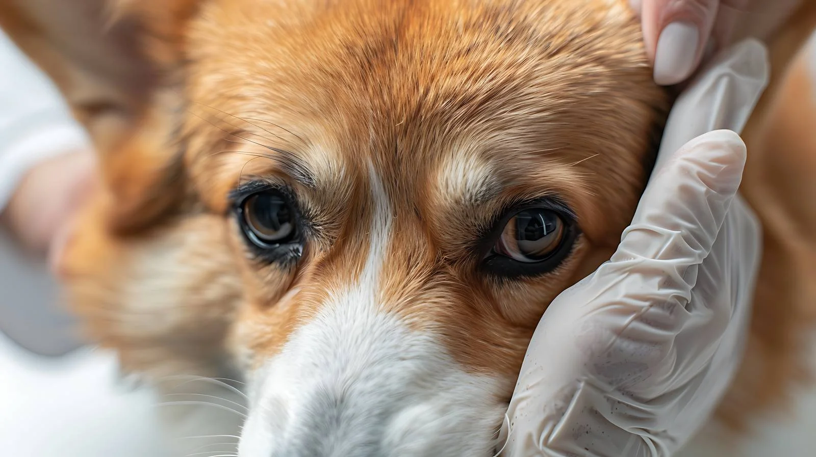 Veterinarian checks Corgi dog's sick eyes — free download from Dotvec