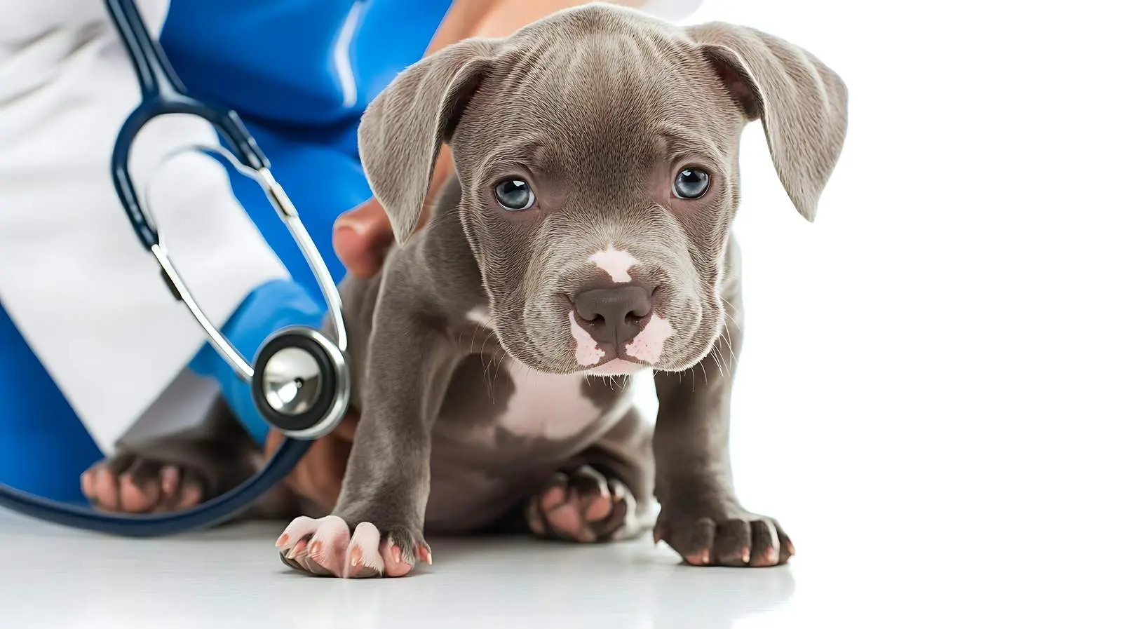 Veterinarian Examines Pit Bull Puppy with Stethoscope — free download from Dotvec