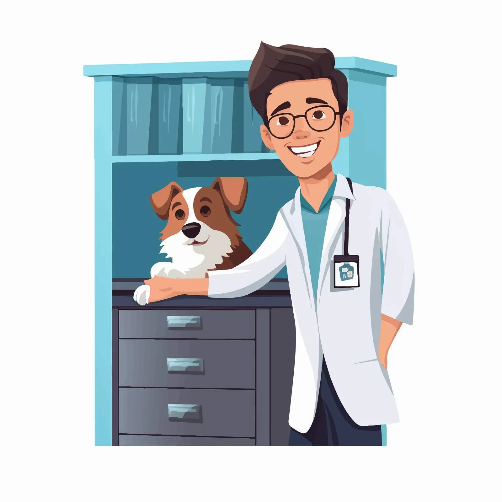 Cartoon Veterinary Doctor with Dog in Drawer — free download from Dotvec