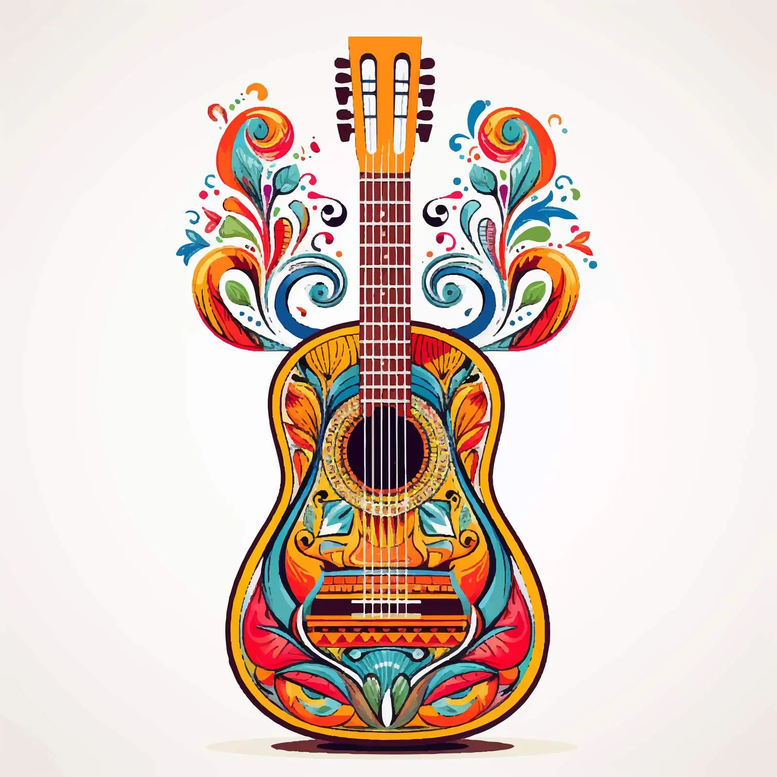 Intricate Mexican Design Vibrant Guitar Vector — free download from Dotvec