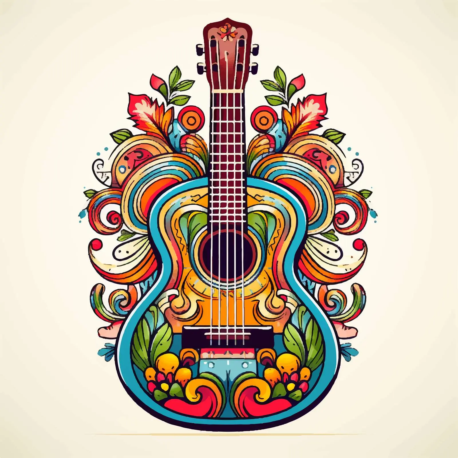 Vibrant Guitar with Mexican Designs Vector — free download from Dotvec