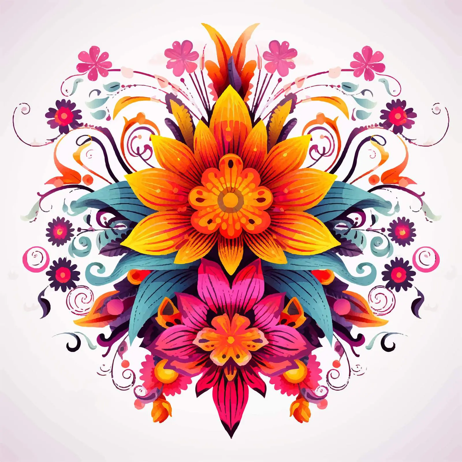 Vibrant Floral Symmetrical Vector Design — free download from Dotvec