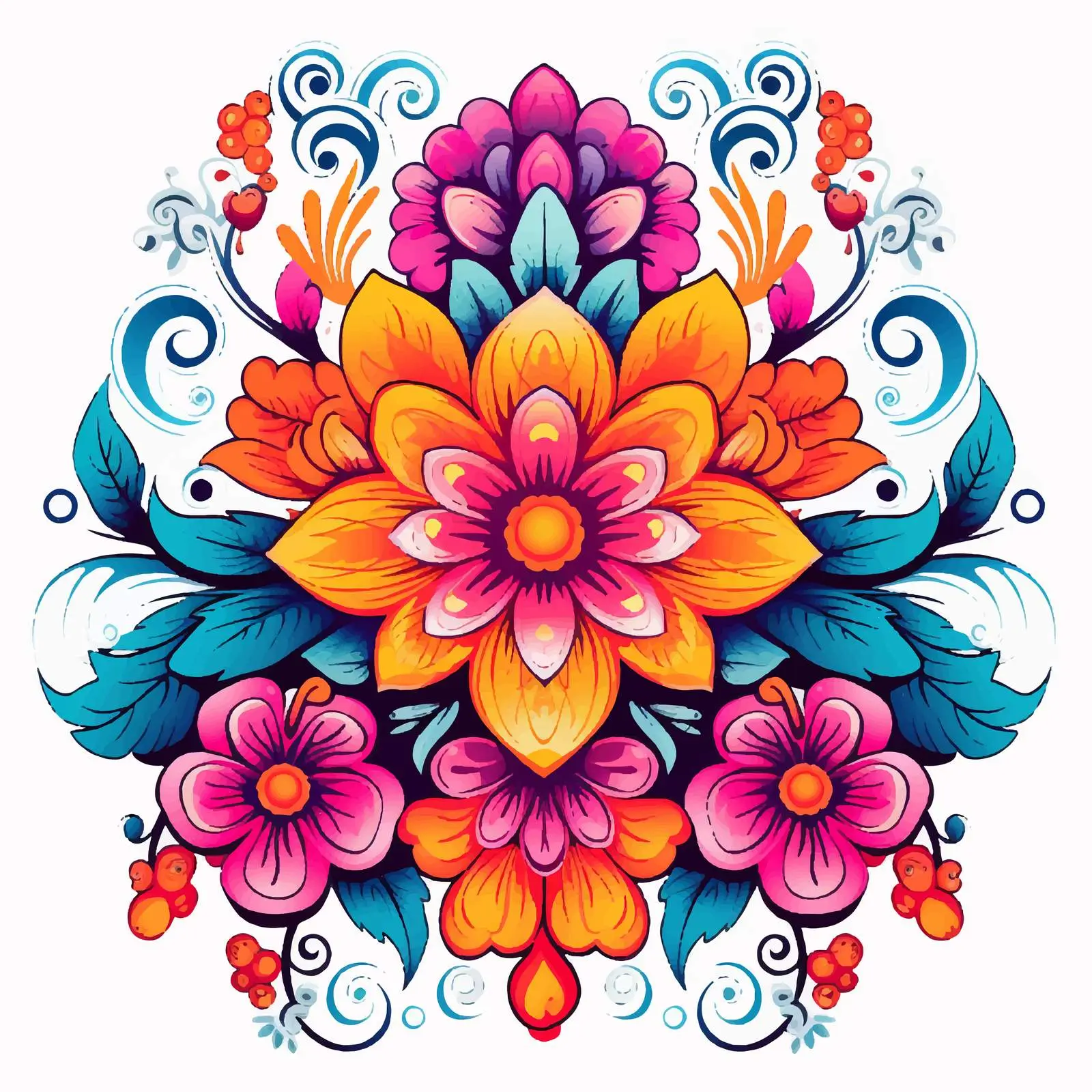 Vibrant Floral Symmetrical Vector Design — free download from Dotvec