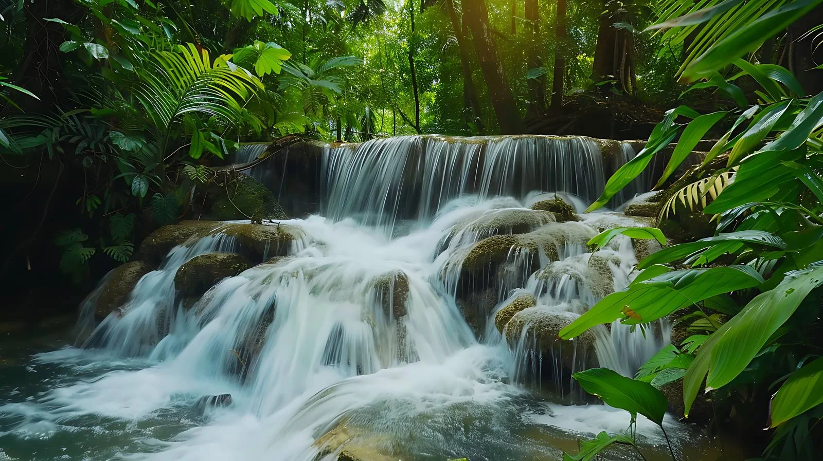 Serene Tropical Waterfall in Lush Greenery — free download from Dotvec