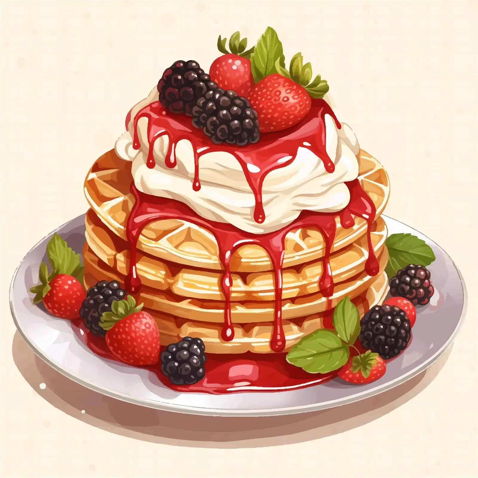 Delicious Viennese Waffles with Ice Cream and Berries — free download from Dotvec