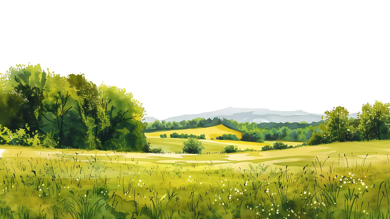 Scenic Field and Forest Hills Isolated on White — free download from Dotvec