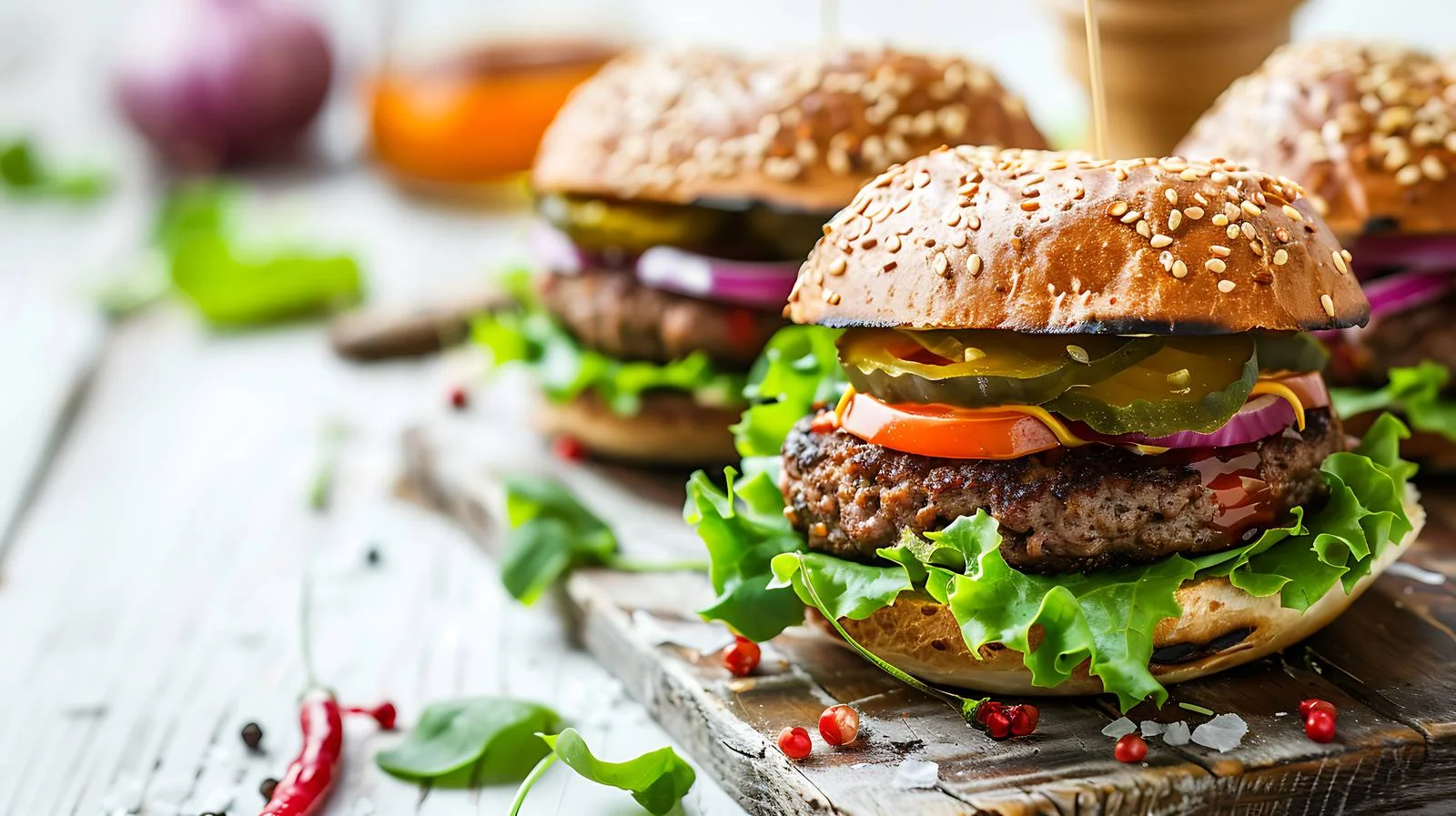 Gourmet Burger on Rustic Wooden Table — free download from Dotvec