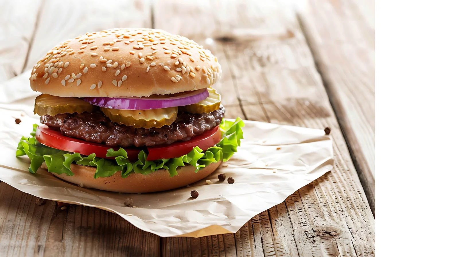 Gourmet Burger on Wooden Table — free download from Dotvec