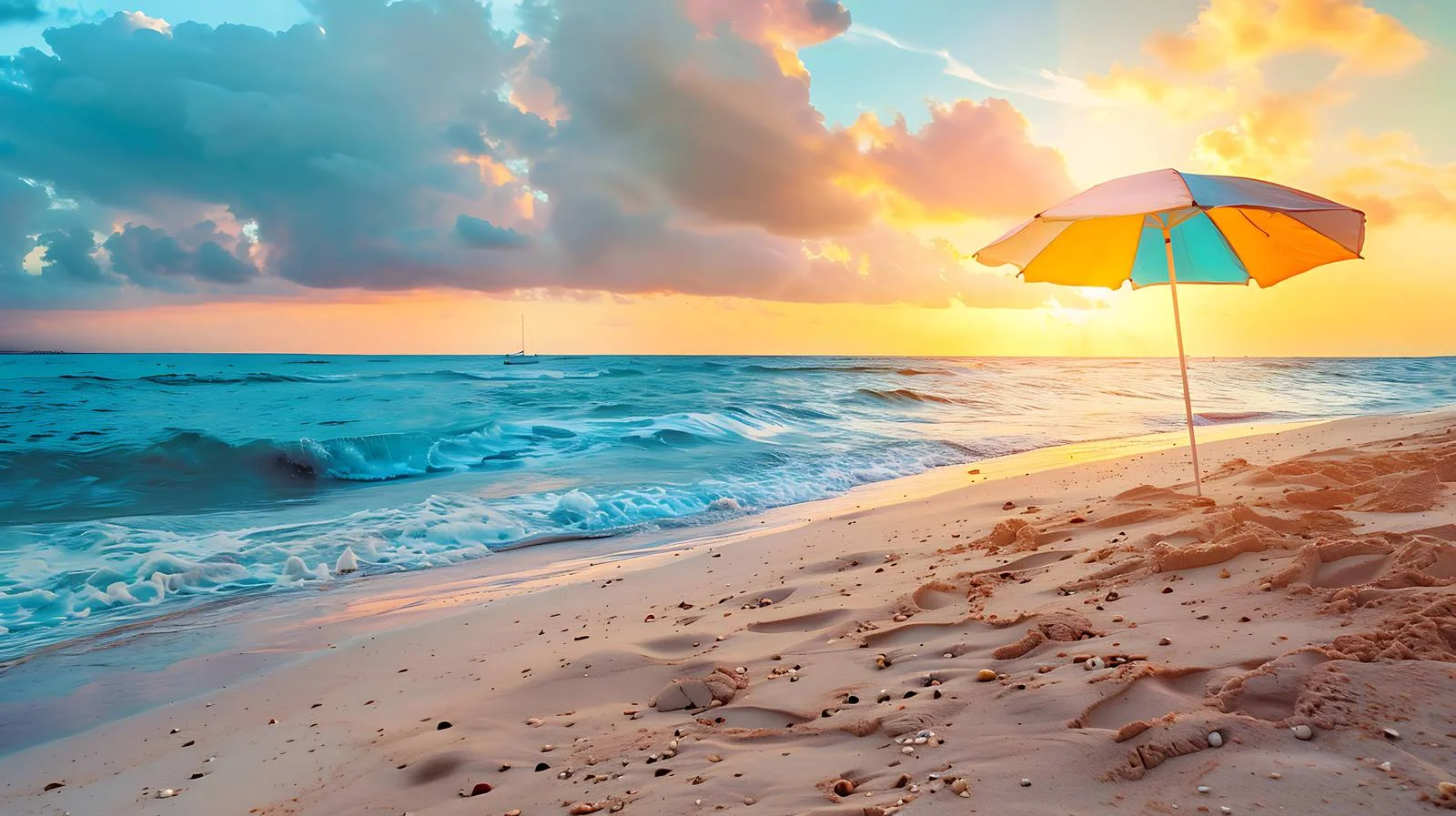 Tropical Sunset Beach Umbrellas View — free download from Dotvec