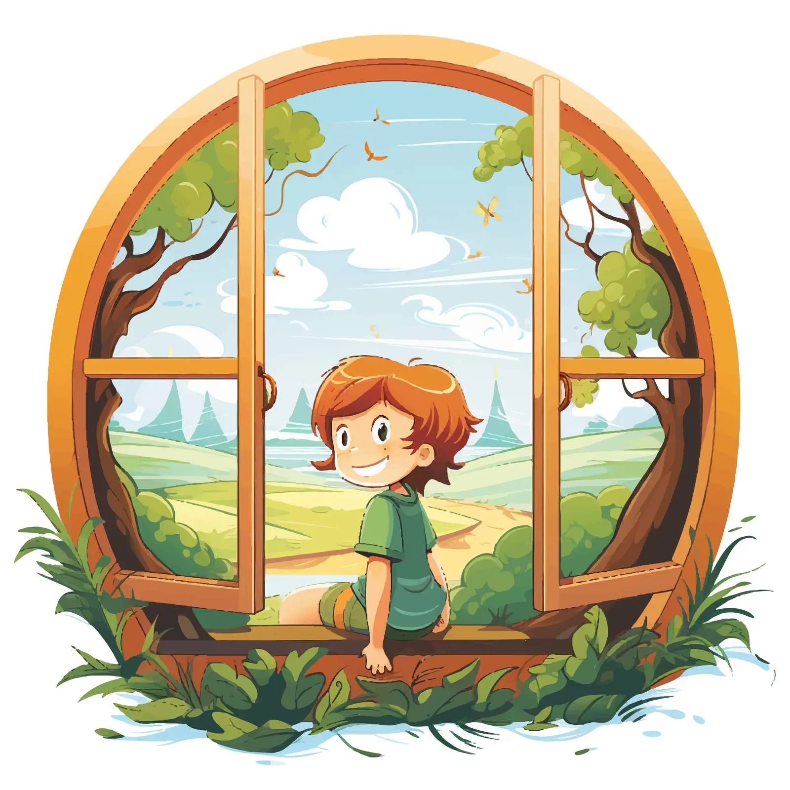 Children's Cartoon Character View Through Window — free download from Dotvec